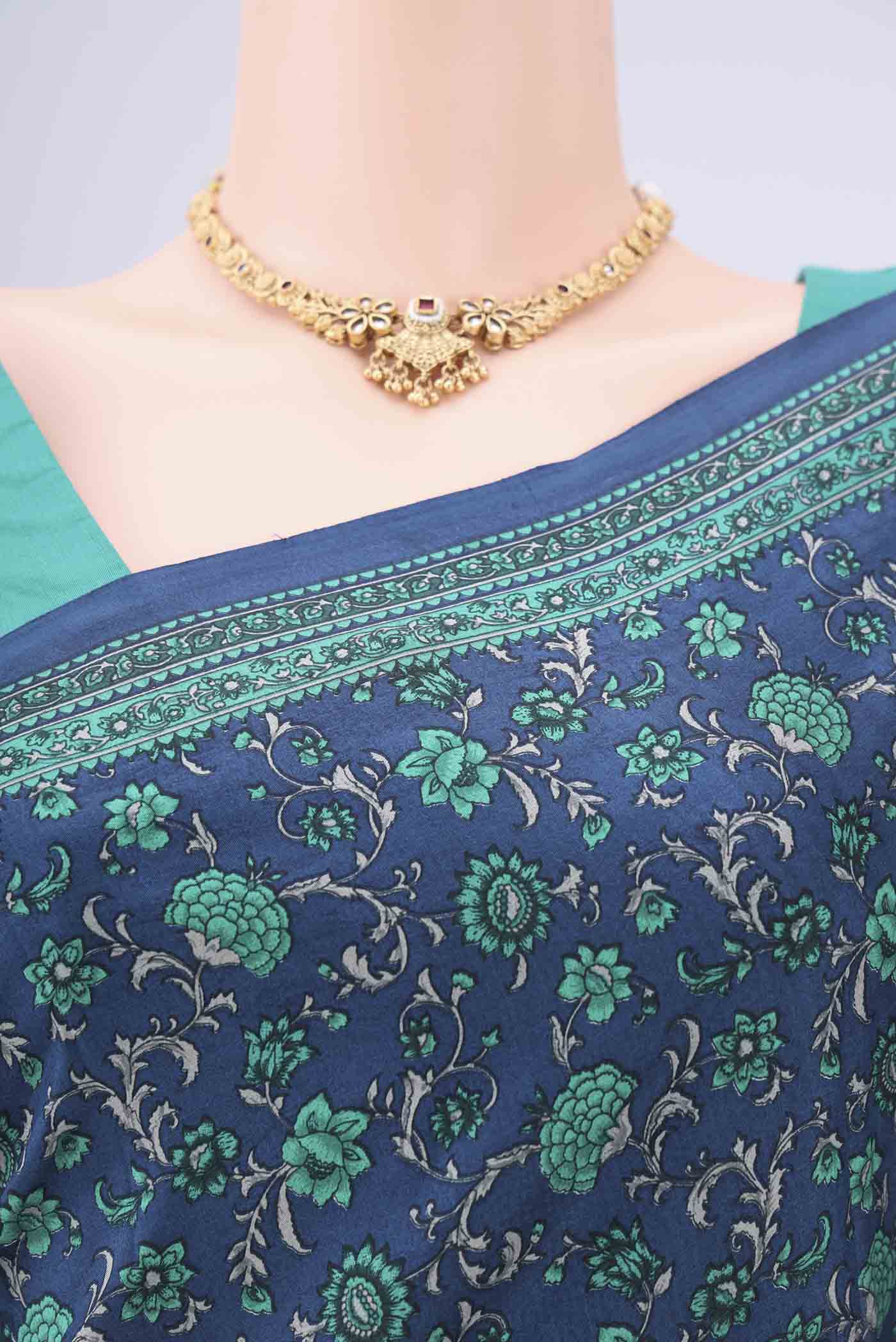 Border image of Navy Blue Printed Silk Saree with Floral Print on the body and Printed Border. 