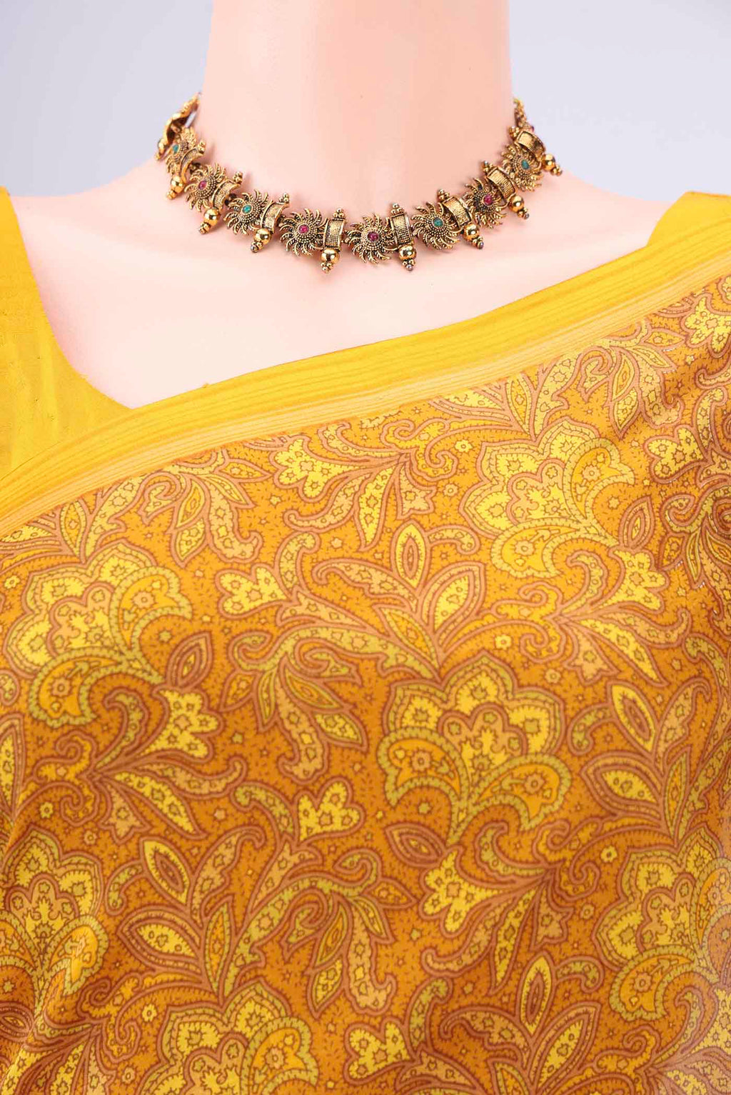 Border image of Mustard Printed Silk Saree with Floral Print on the body and Printed Border. 