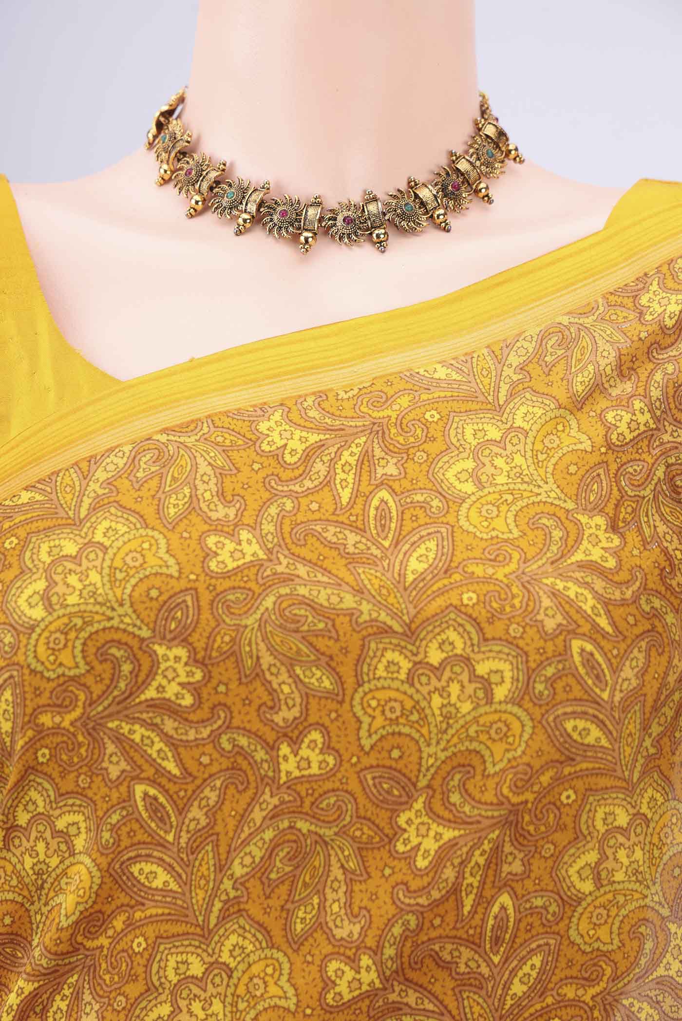 Border image of Mustard Printed Silk Saree with Floral Print on the body and Printed Border. 