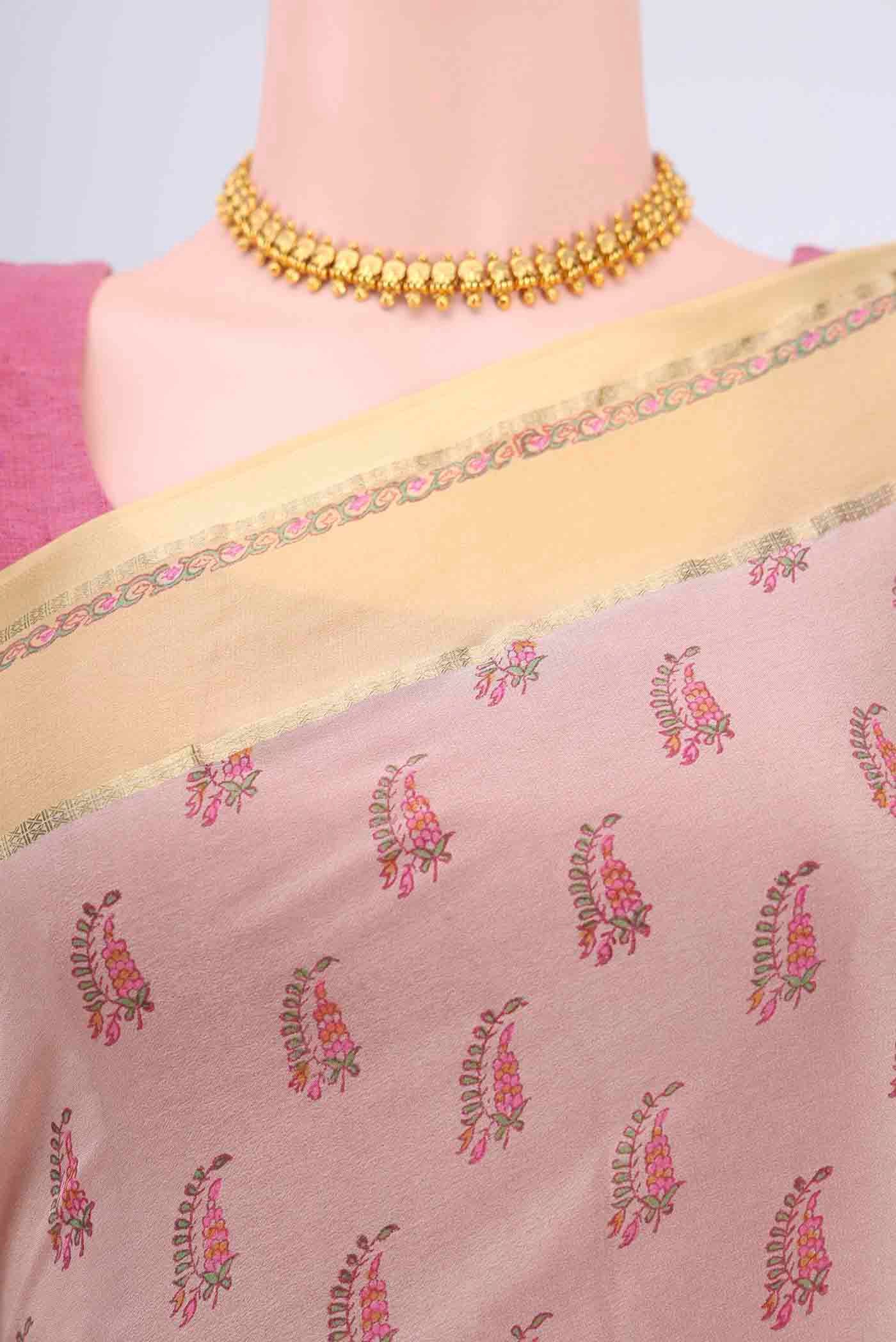 Border image of Beige Mysore Crepe Saree with Floral Print on the body and Printed Border