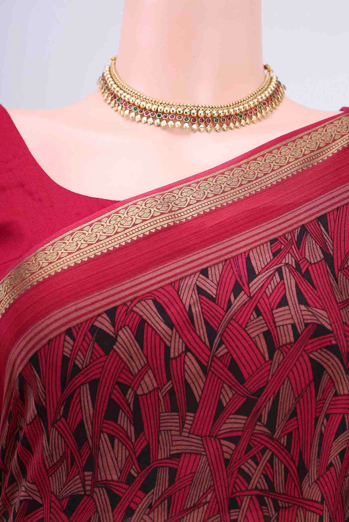 Border image of Black Mysore Crepe Saree with Floral Print on the body and Printed Border