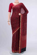 Black Mysore Crepe Saree with Floral Print on the body and Printed Border displayed on a mannequin