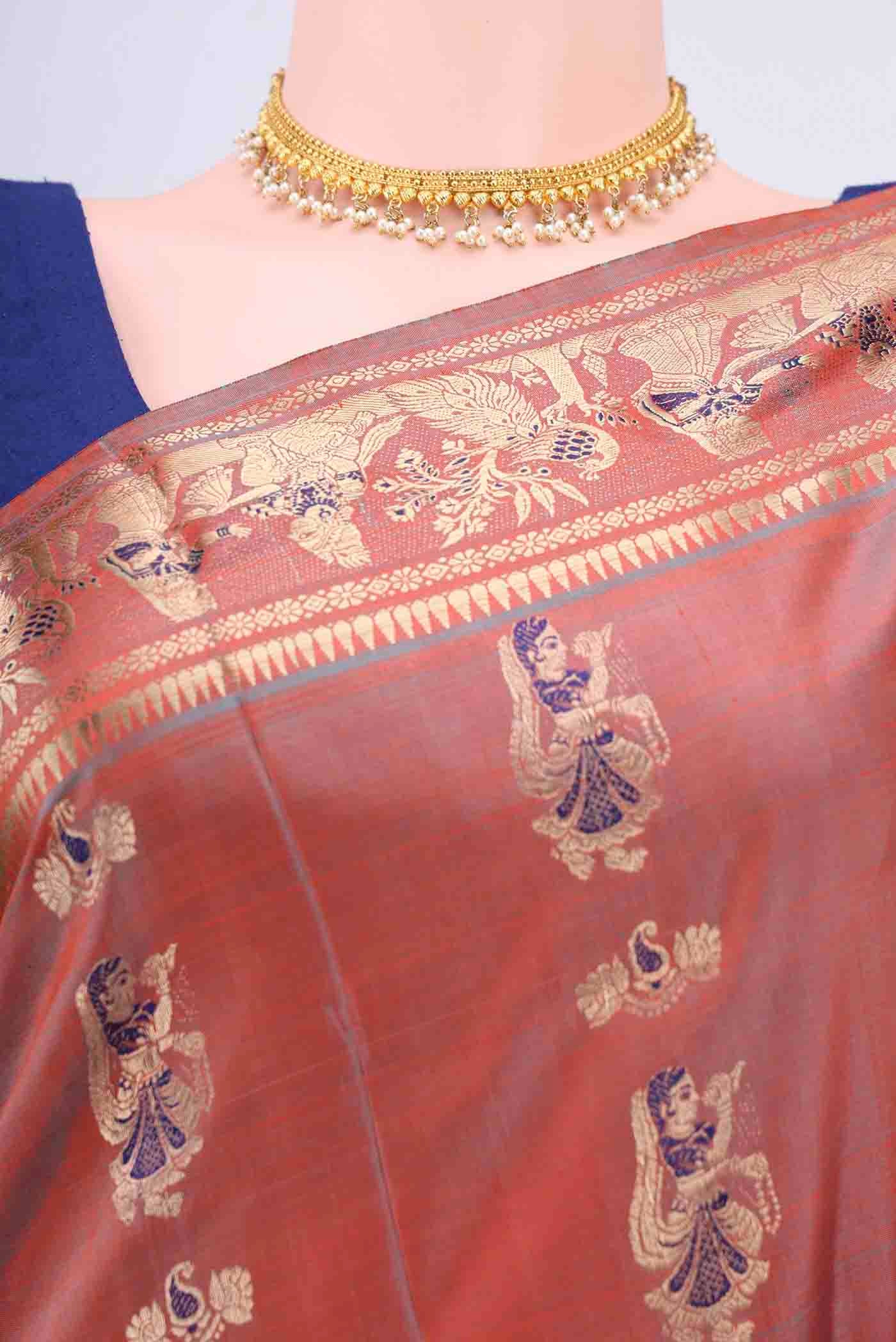 Border image of Rust Dual Tone Baluchari Silk Saree with Zari And Thread Butta on the body and Zari Border