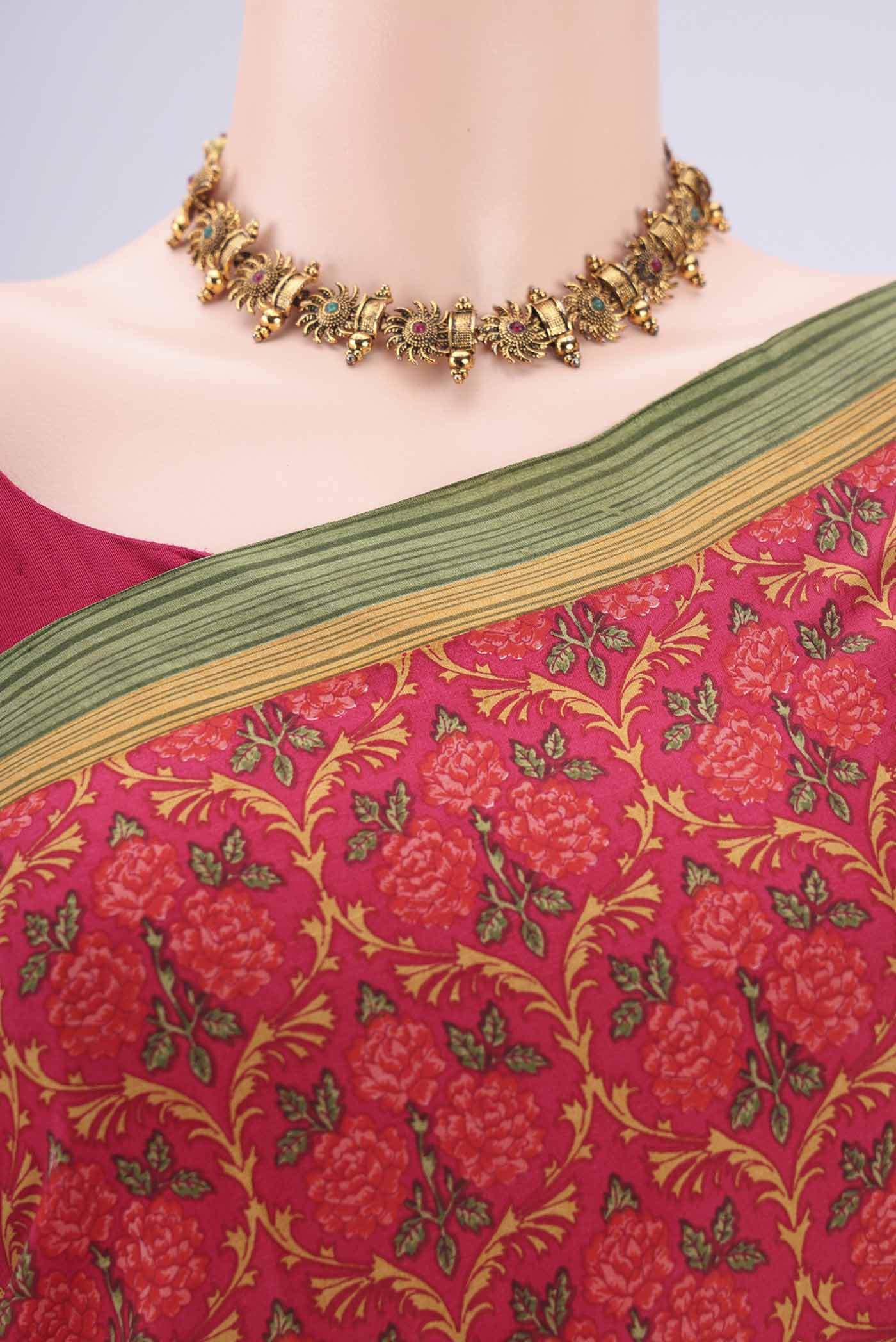 Border image of Rani Pink Printed Silk Saree with Floral Print on the body and Printed Border. 