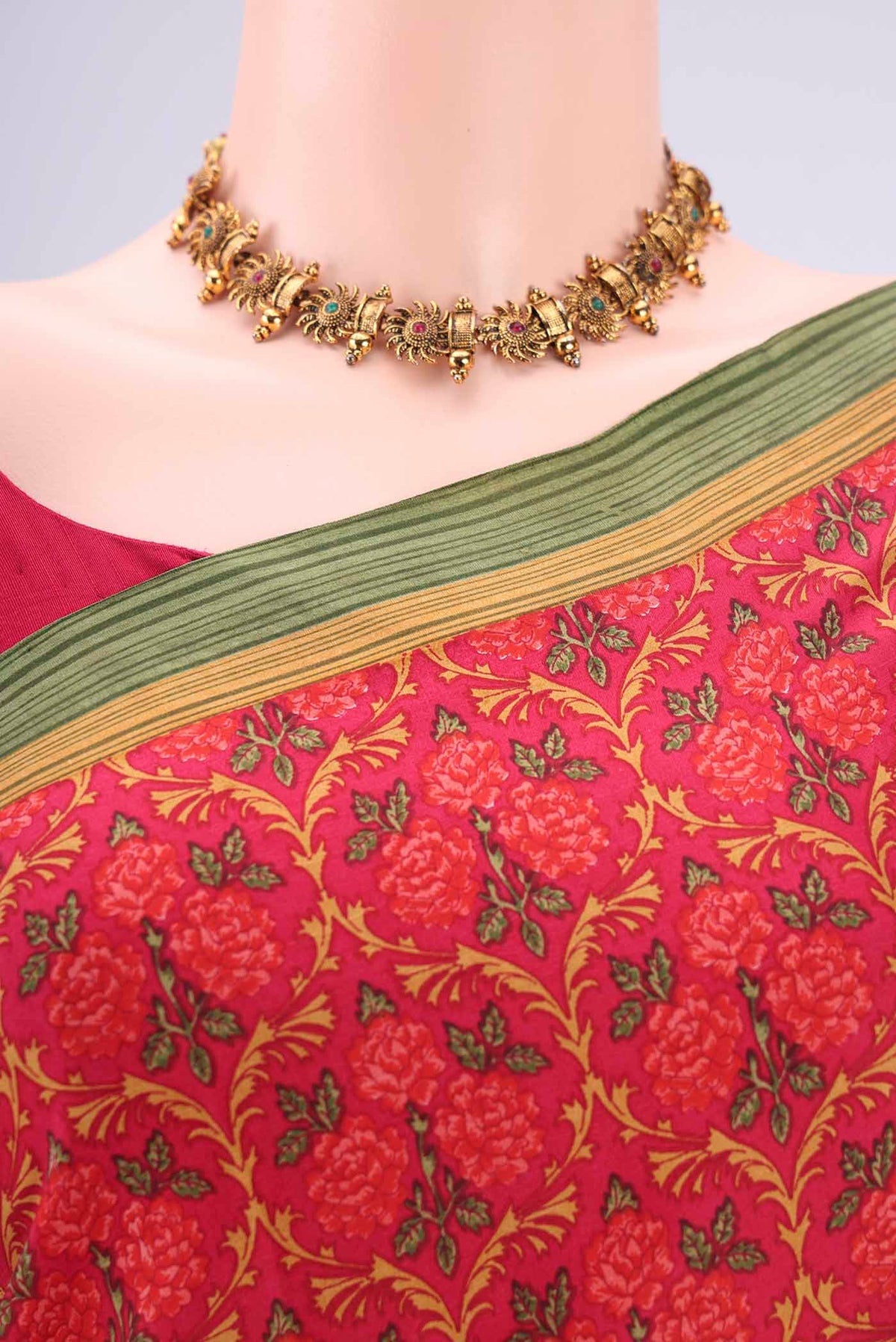 Border image of Rani Pink Printed Silk Saree with Floral Print on the body and Printed Border. 