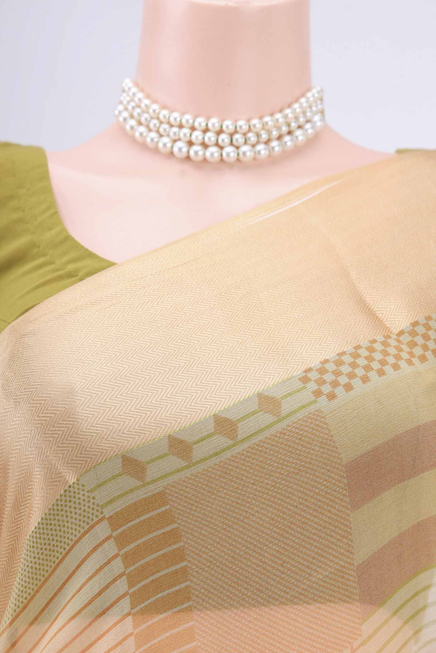 Border image of Beige Mysore Chiffon Saree with Printed design on the body and Printed Border. 