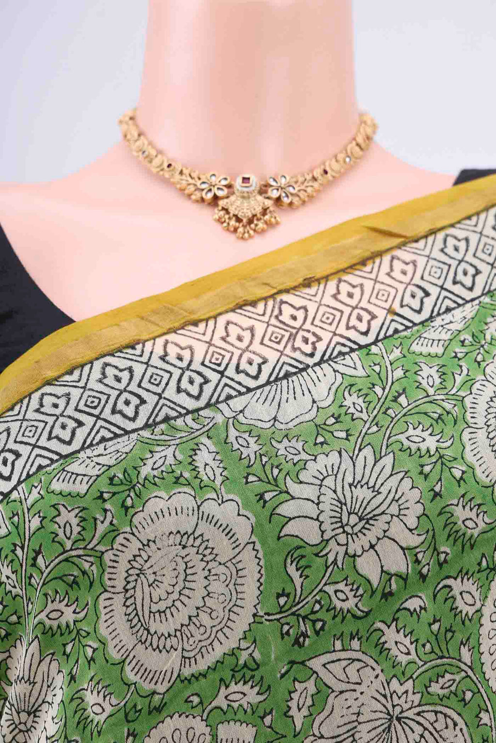Border image of Light Green Chanderi Silk Cotton Saree with Printed design on the body and Zari Border. 