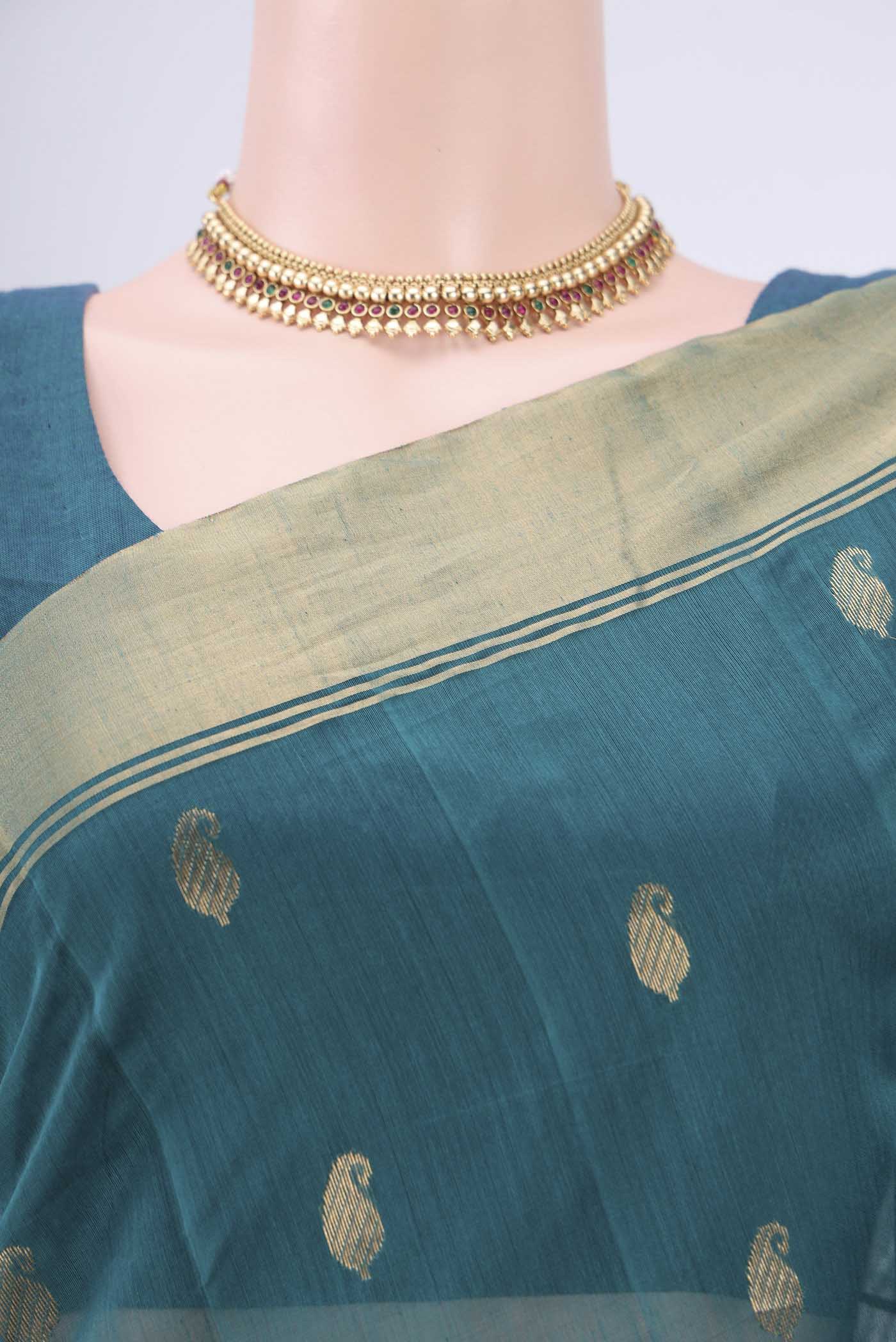 Border image of Sea Green Chanderi Silk Saree with Zari Butta on the body and Zari Border. 