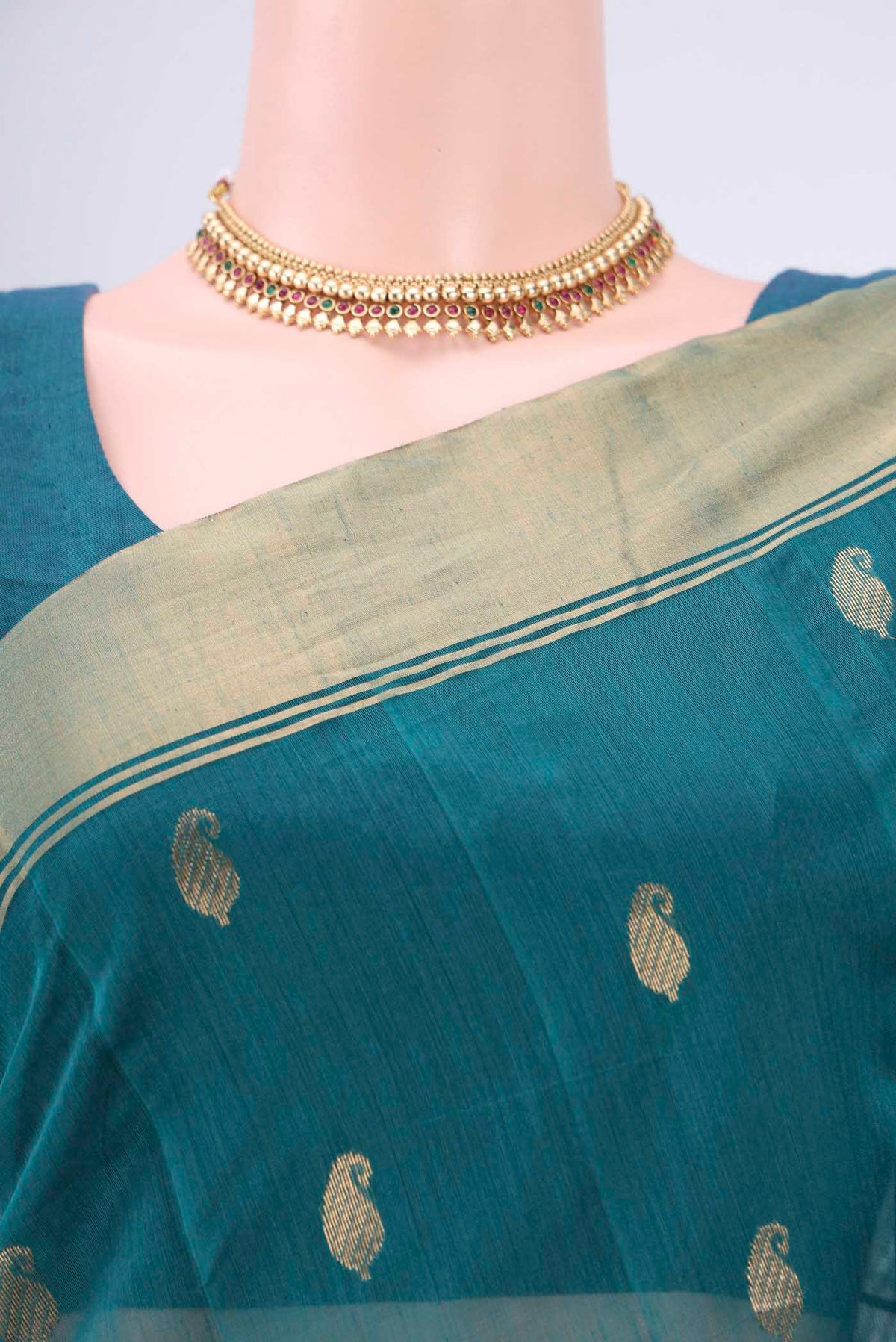 Border image of Sea Green Chanderi Silk Saree with Zari Butta on the body and Zari Border. 