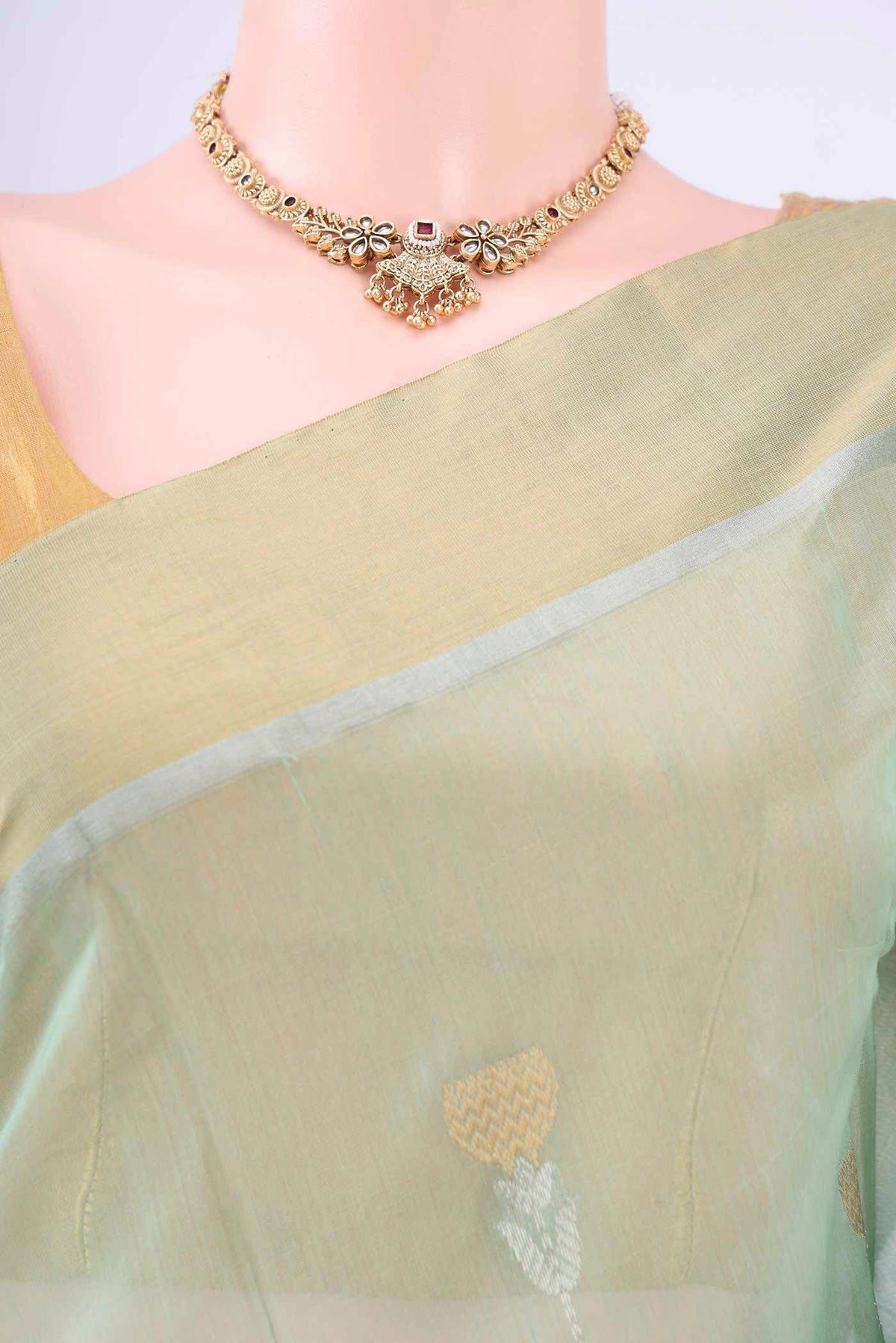 Border image of Light Green Chanderi Silk Saree with Zari Butta on the body and Zari Border