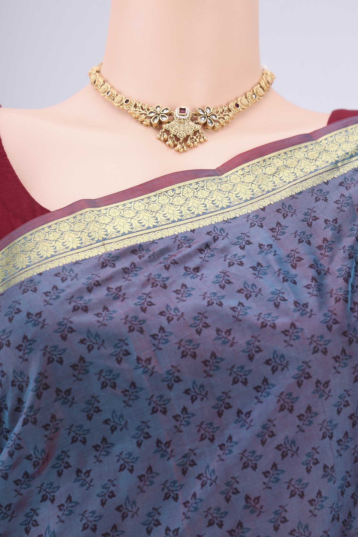 Border image of Purple Dual Tone Printed Silk Saree with Printed design on the body and Zari Border. 
