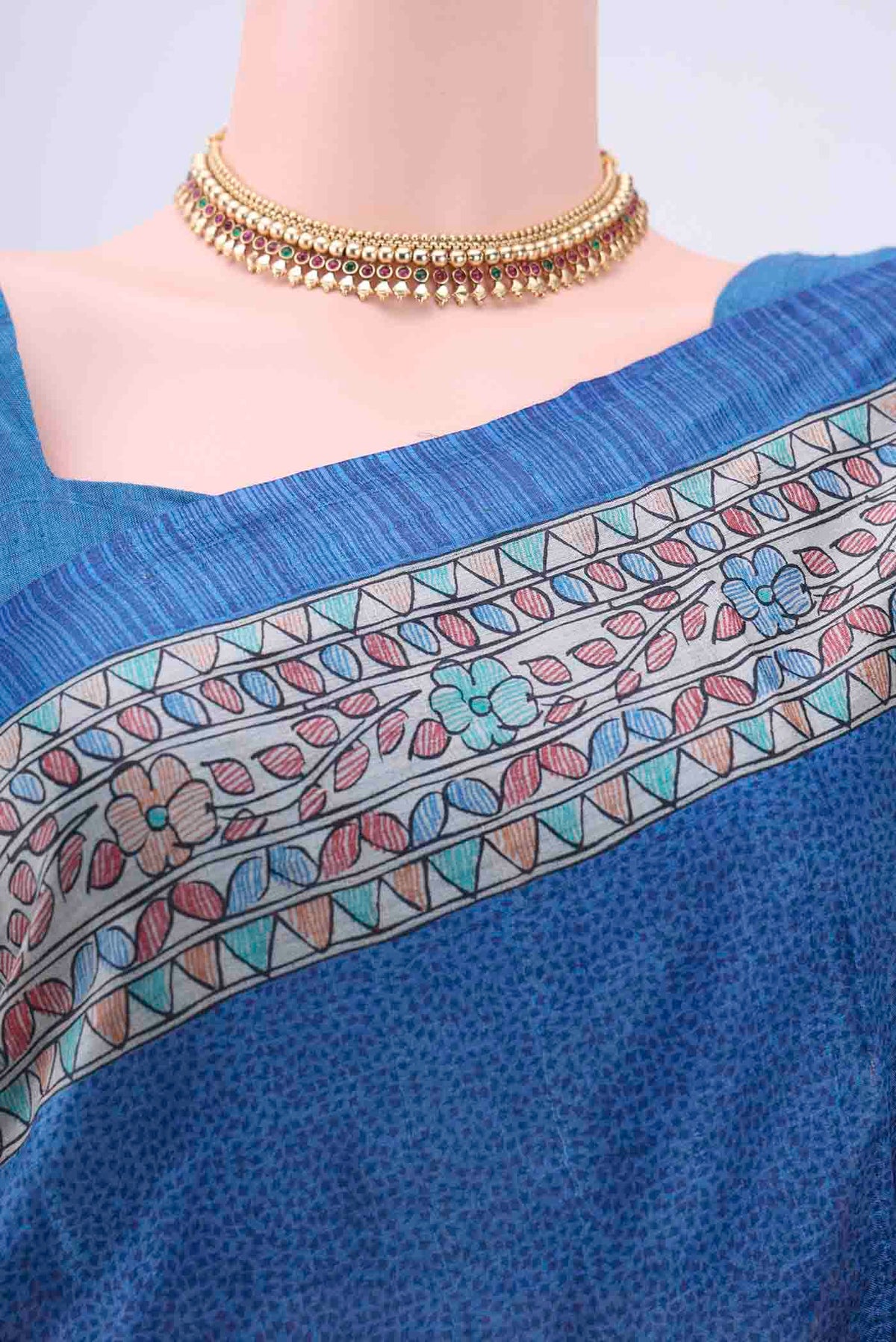 Border image of Royal Blue Dual Tone Tussar Silk Saree with Printed design on the body and Printed Border