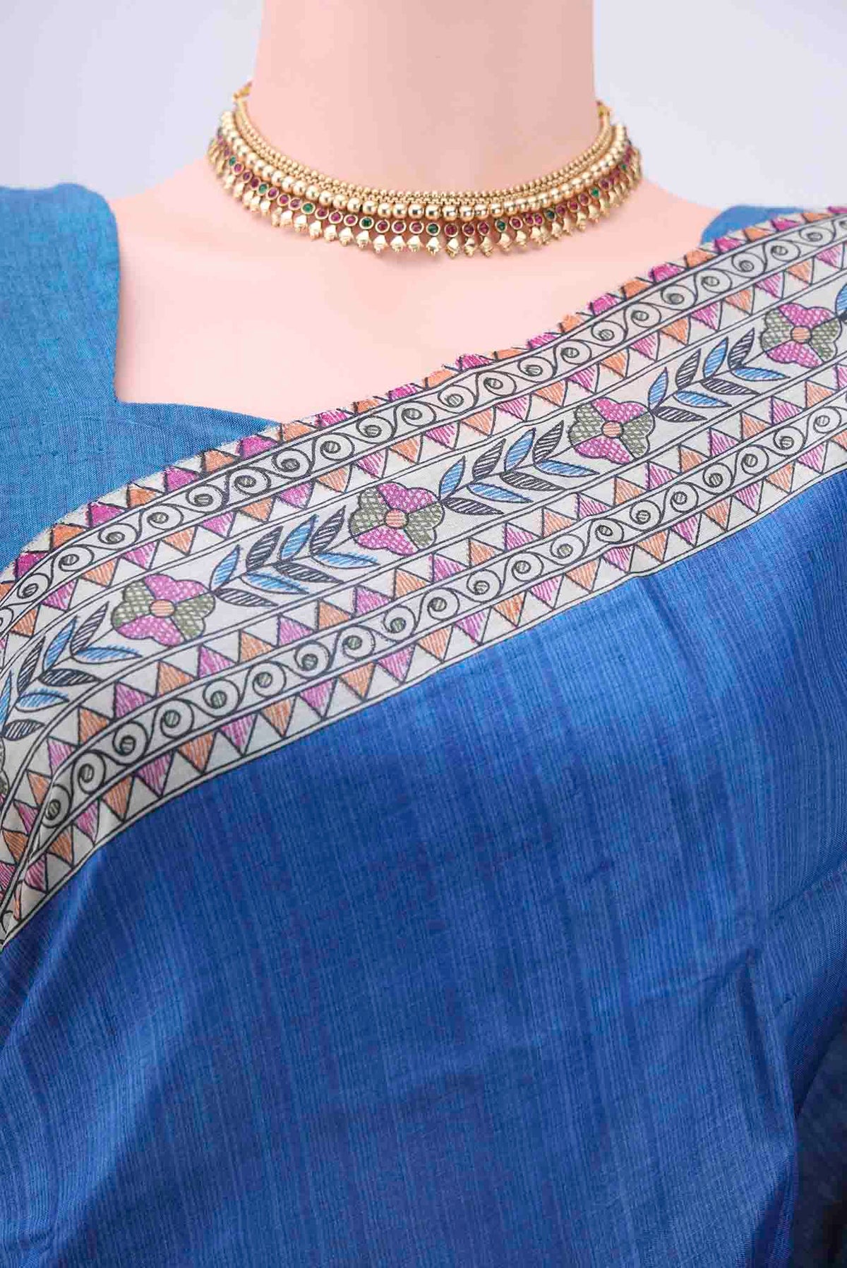 Border image of Royal Blue Dual Tone Tussar Silk Saree with Printed design on the body and Printed Border