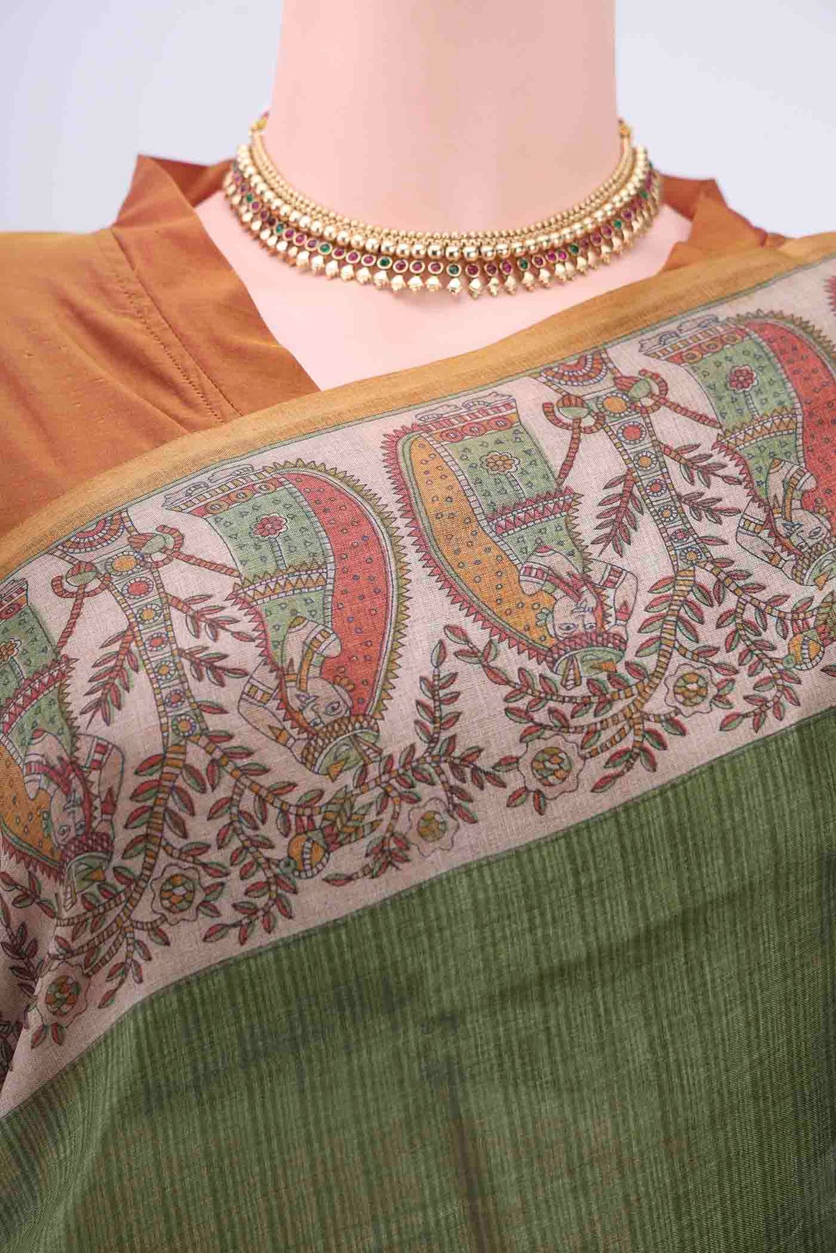 Border image of Green Dual Tone Tussar Silk Saree with Printed design on the body and Printed Border