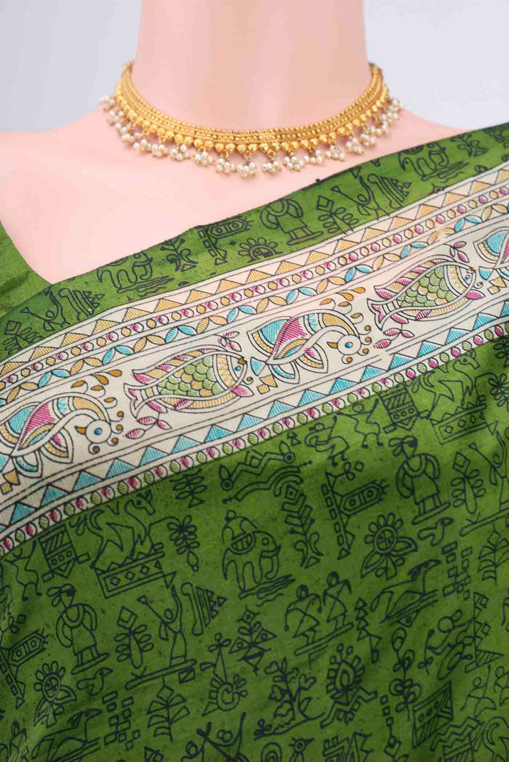 Border image of Mehandi Green Printed Silk Saree with Printed design on the body and Printed Border