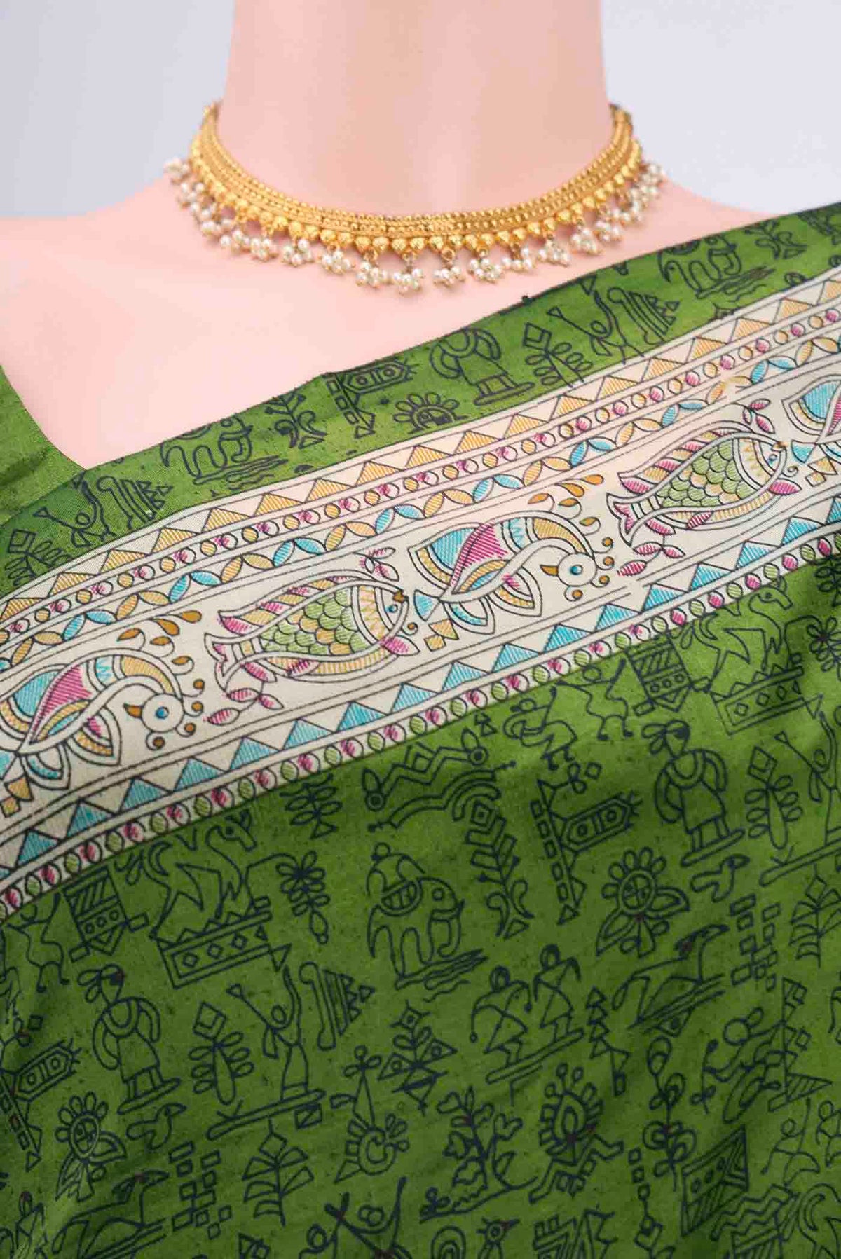 Border image of Mehandi Green Printed Silk Saree with Printed design on the body and Printed Border