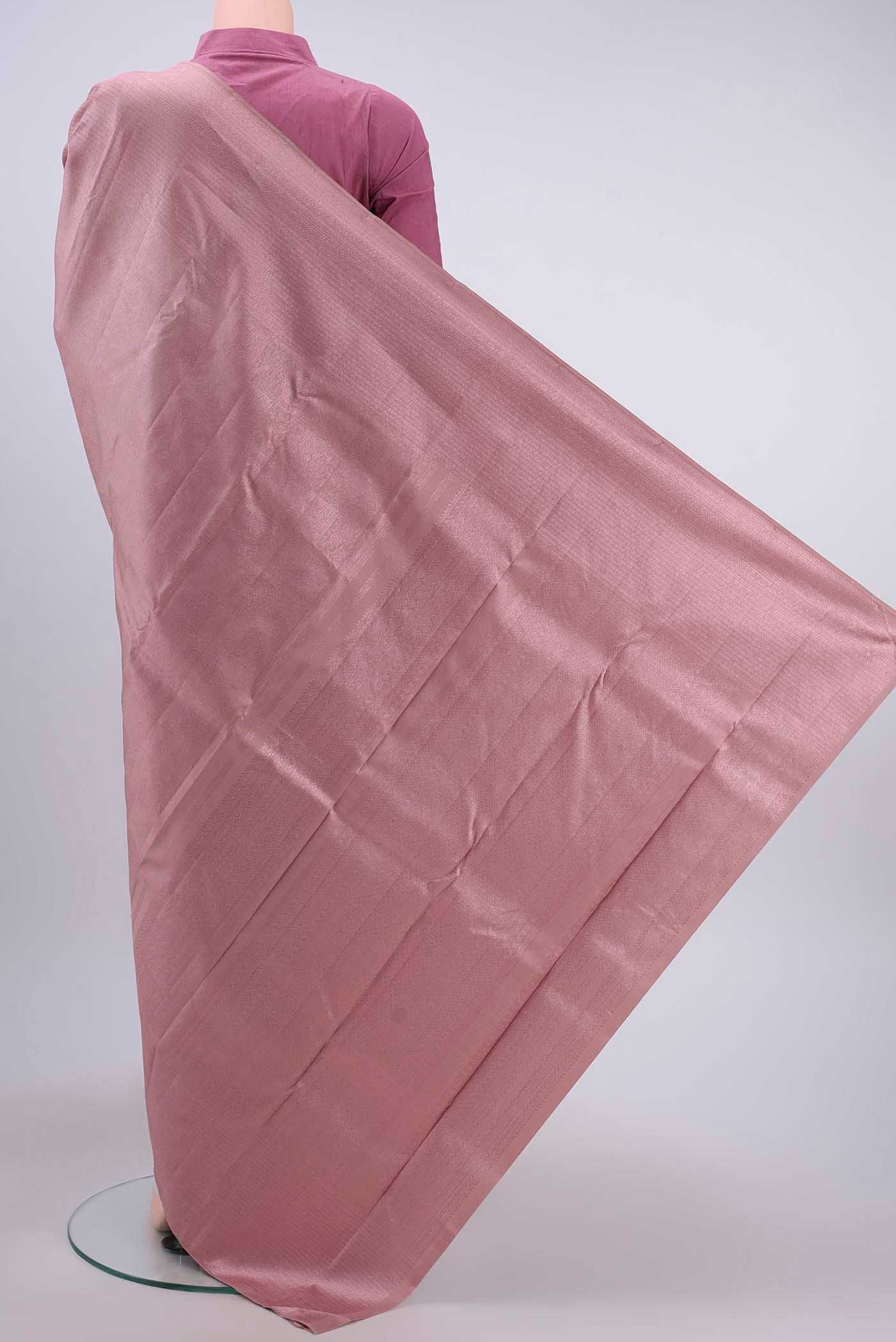 Flat view of Mauve Kanchipuram Silk Saree with Zari Brocade on the body and Zari Border