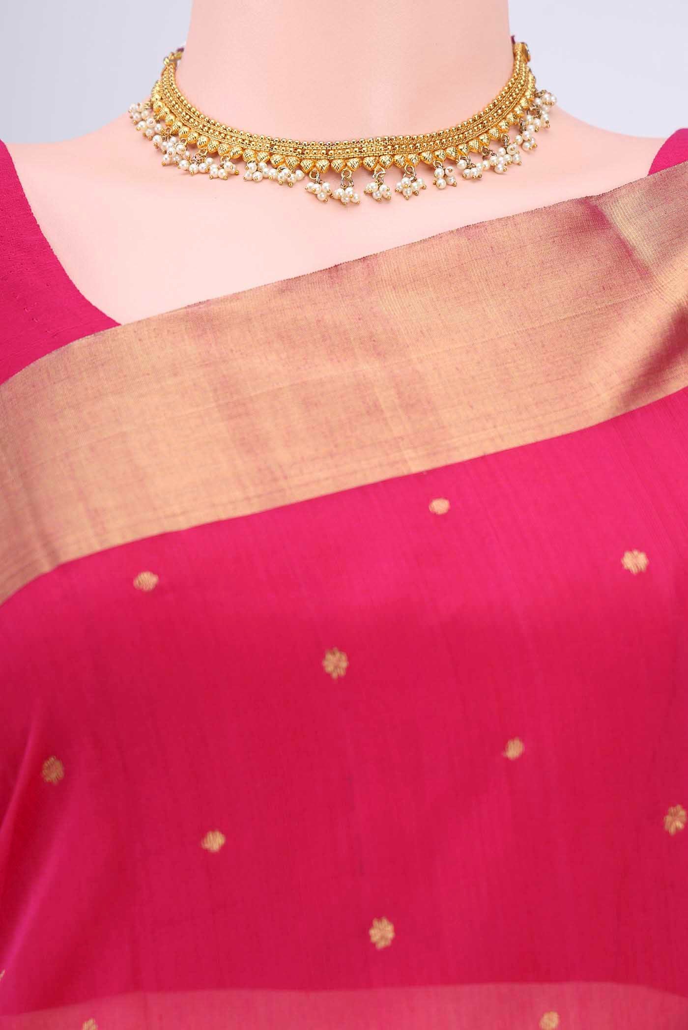 Border image of Dark Pink Chanderi Silk Saree with Zari Butta on the body and Zari Border