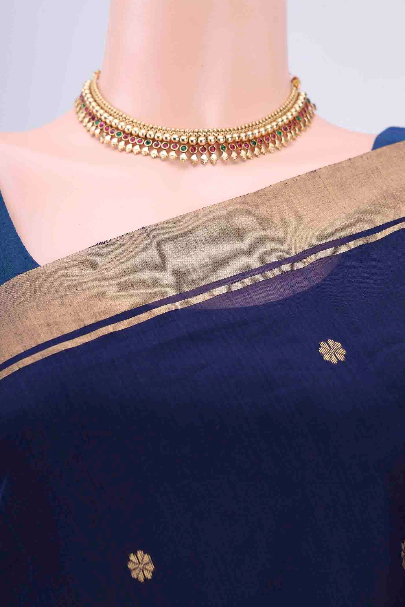 Border image of Navy Blue Chanderi Silk Cotton Saree with Zari Butta on the body and Zari Border