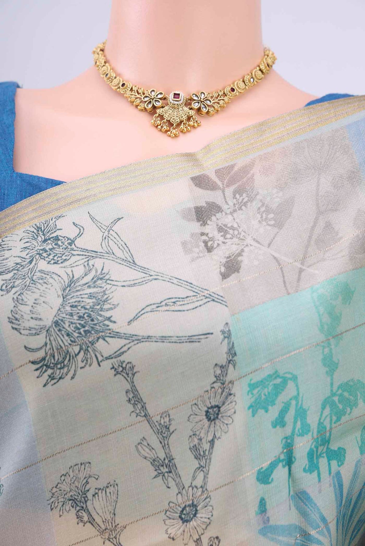 Border image of Multi Color Tussar Silk Saree with Floral Print on the body and Zari Border