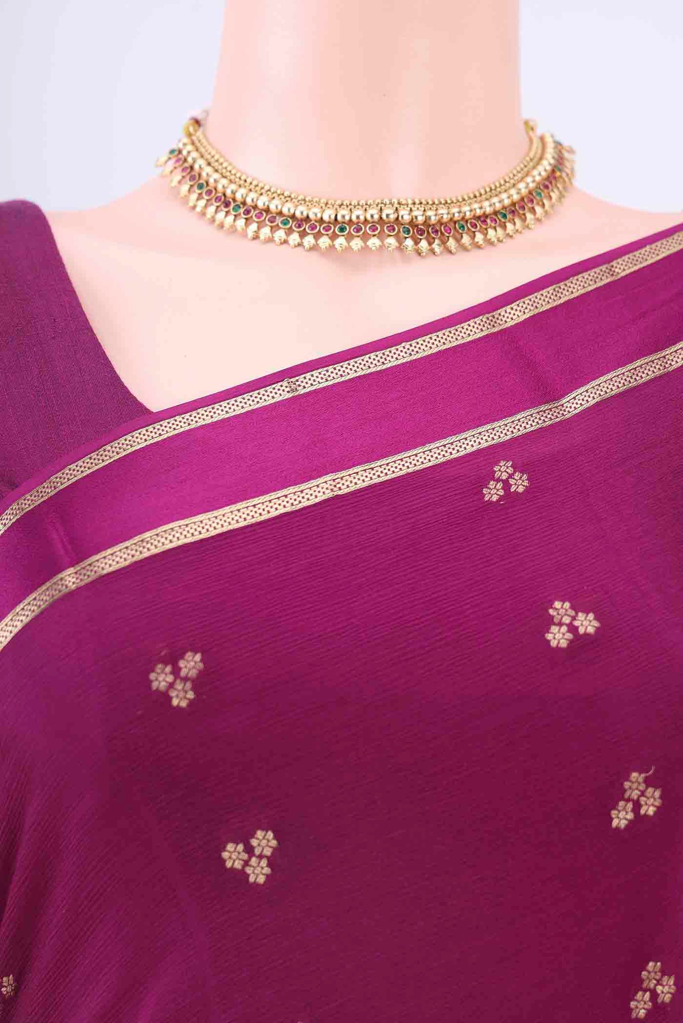Border image of Magenta Mysore Crepe Saree with Zari Butta on the body and Satin Border