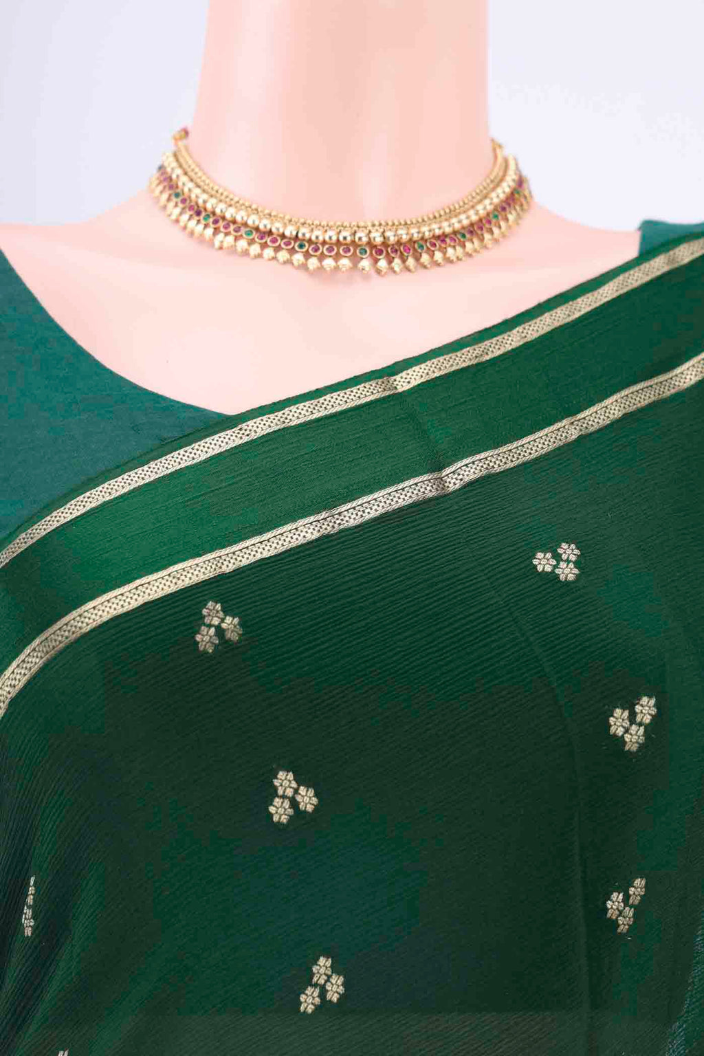 Border image of Bottle Green Mysore Crepe Saree with Zari Butta on the body and Satin Border