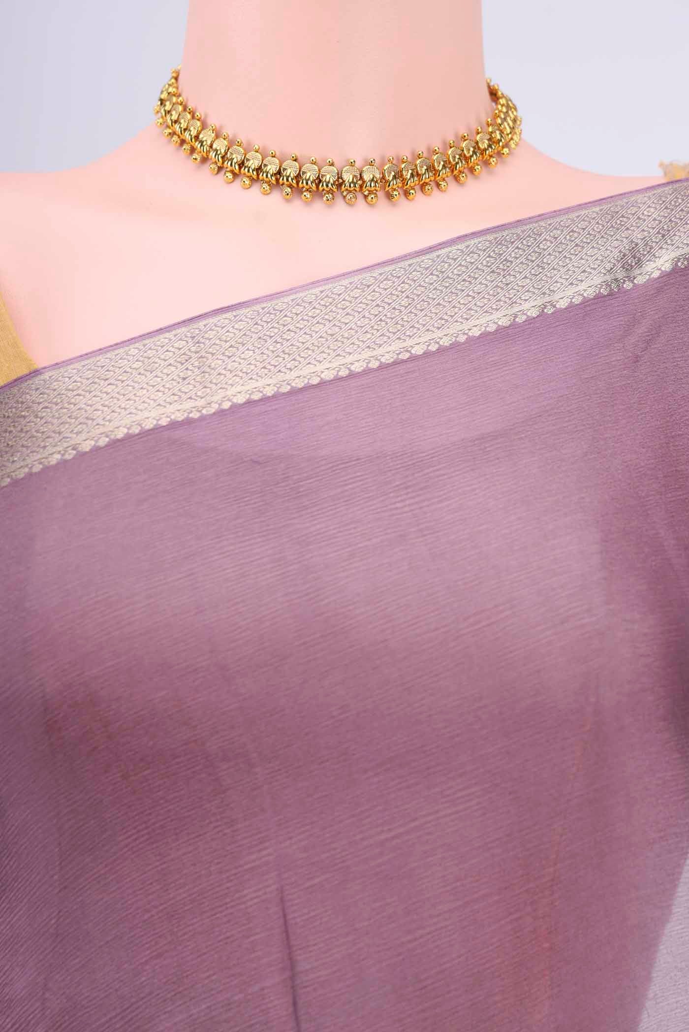 Border image of Dark Mauve Dual Tone Mysore Chiffon Saree with Plain Body and Zari Border