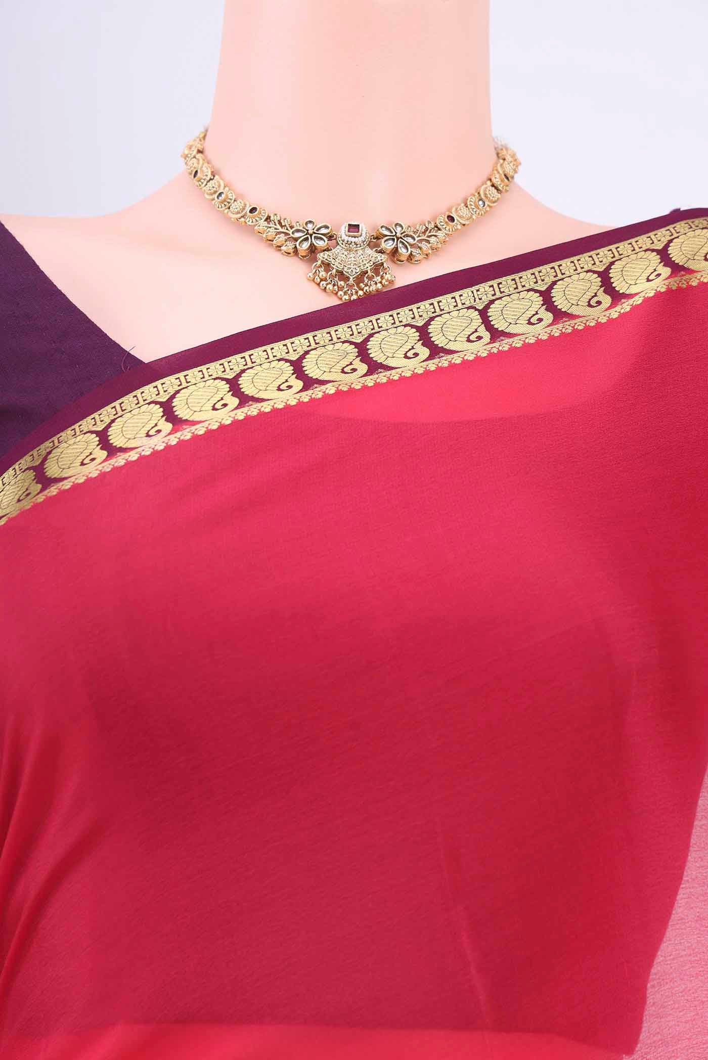 Border image of Dark Pink Mysore Crepe Saree with Plain Body and Zari Border
