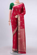 Dark Pink Kanchipuram Saree with Zari Butta on the body and Zari Border displayed on a mannequin