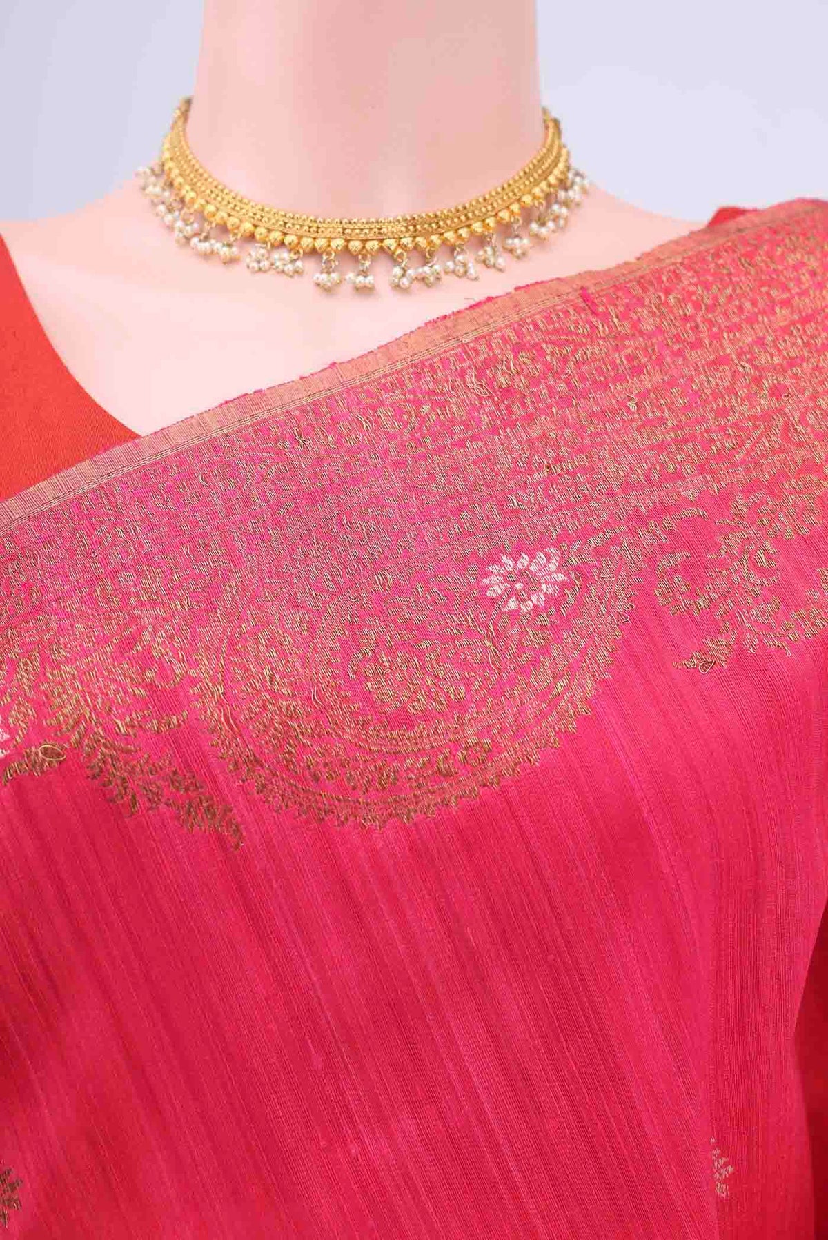 Border image of Brick Orange Dual Tone Banarasi Raw Silk Saree with Zari Butta on the body and Zari Border