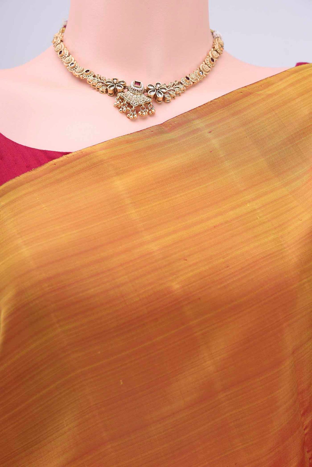 Border image of Multi Color Kanchipuram Silk Saree with Plain Body and Rising Temple Border