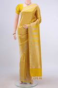 Lemon Yellow Dual Tone Banarasi Silk Saree with Zari Brocade on the body and Zari Border displayed on a mannequin