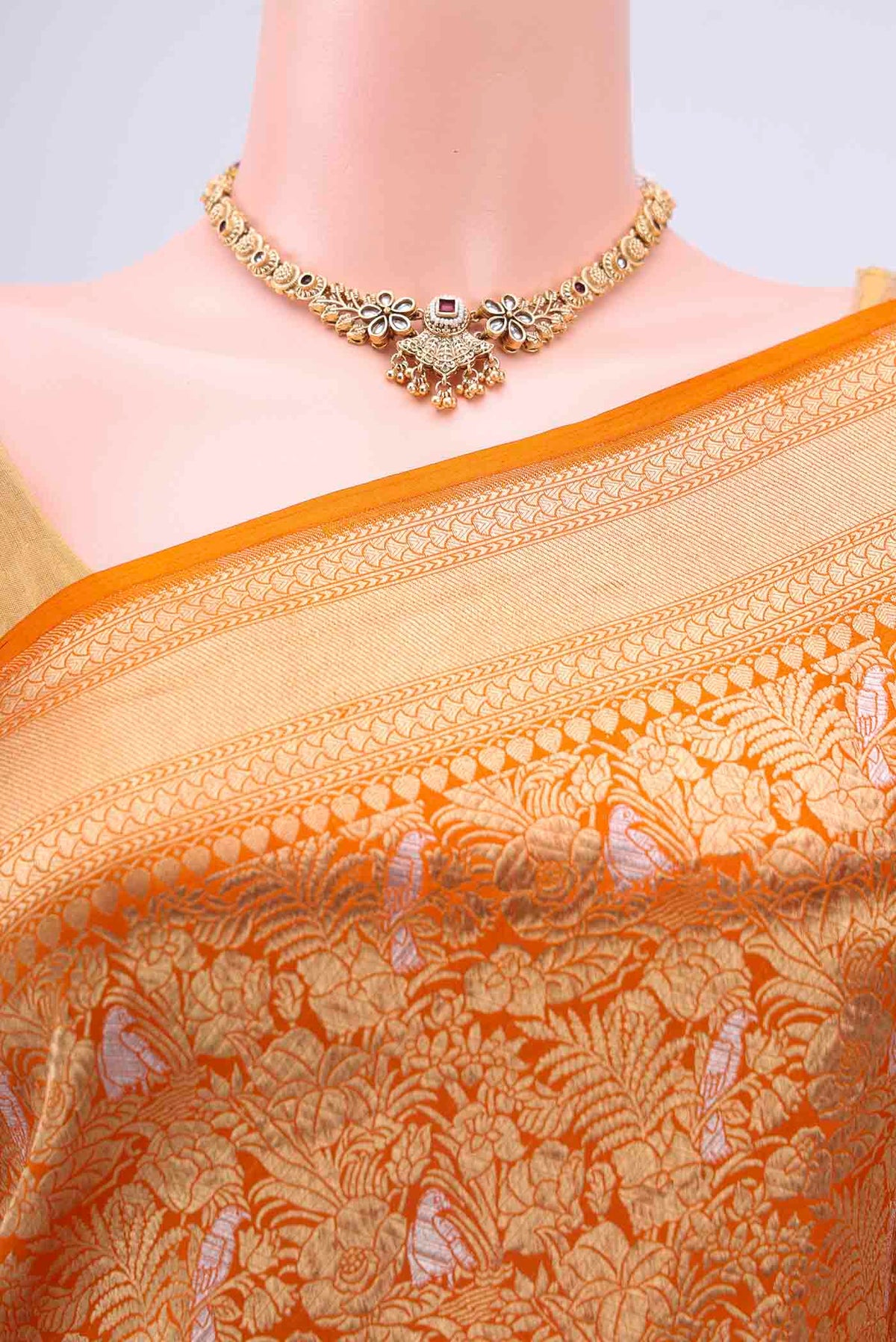 Border image of Brick Orange Dual Tone Banarasi Silk Saree with Zari Brocade on the body and Zari Border