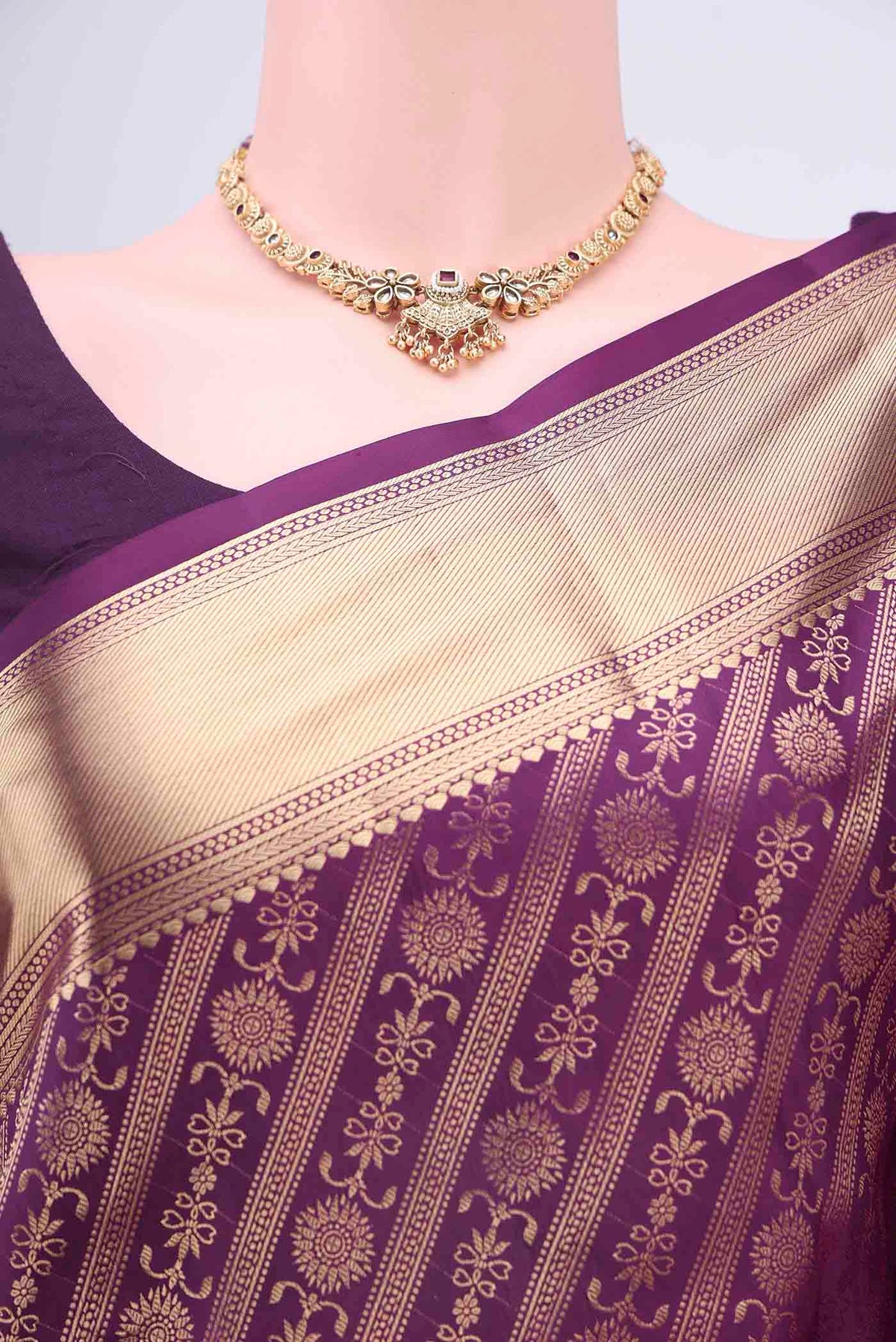 Border image of Violet Soft Silk Saree with Zari Brocade on the body and Zari Border