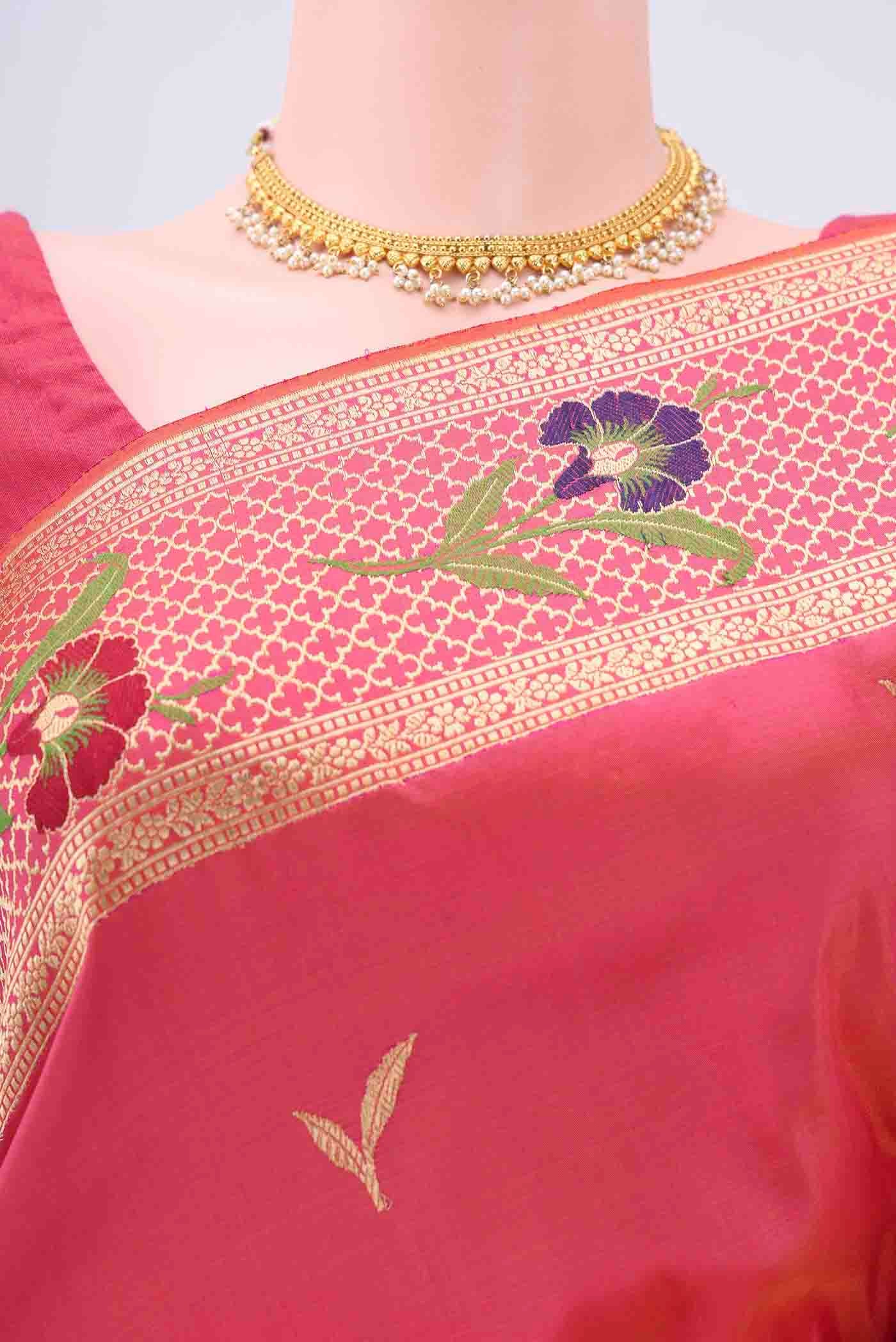 Border image of Pink Banarasi Silk Saree with Zari Butta on the body and Zari Border