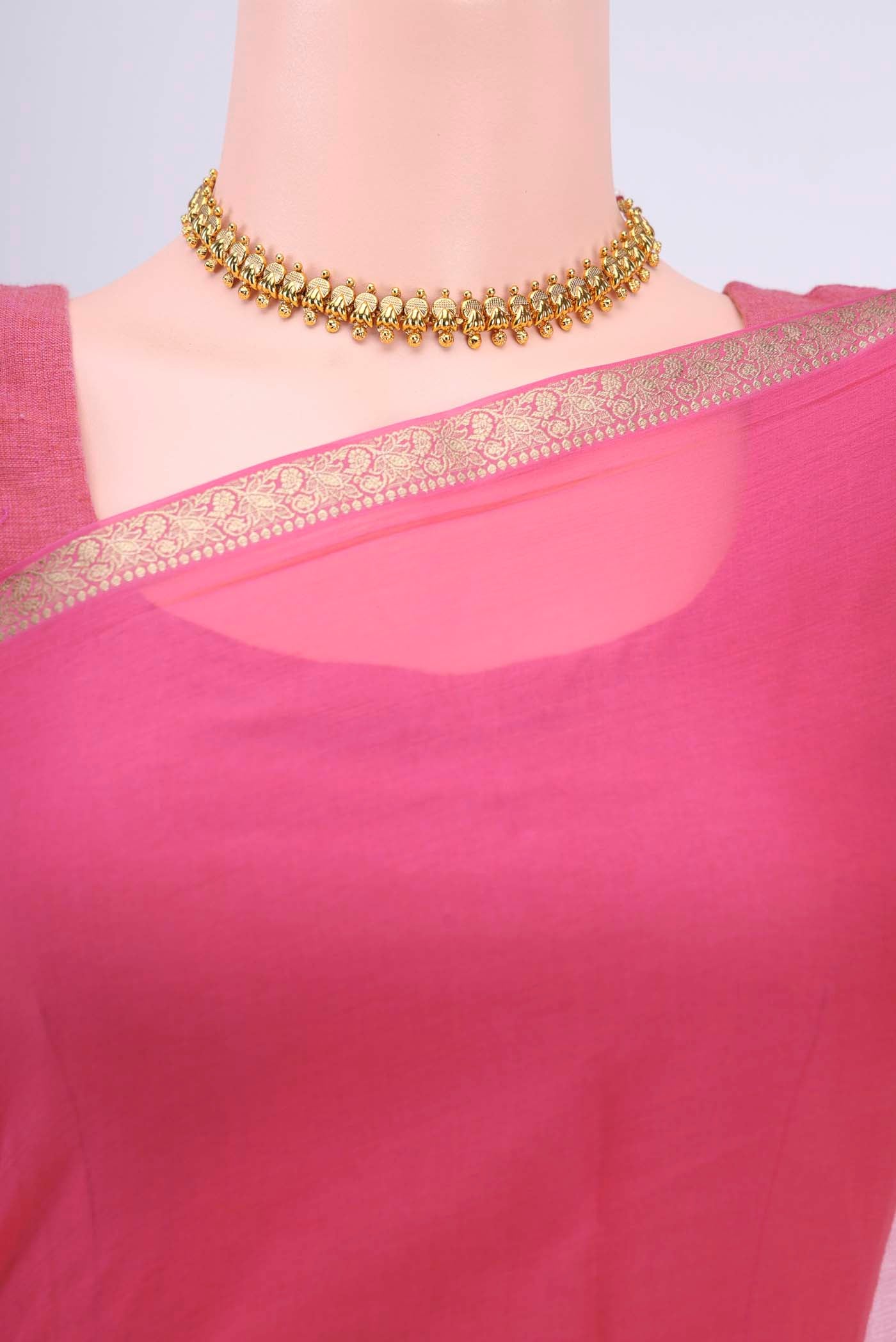 Border image of Imperial Pink Dual Tone Mysore Chiffon Saree with Plain Body and Zari Border