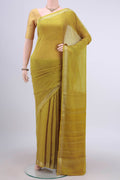 Mehandi Green Mysore Chiffon Saree with Plain Body and Zari Border displayed on a mannequin