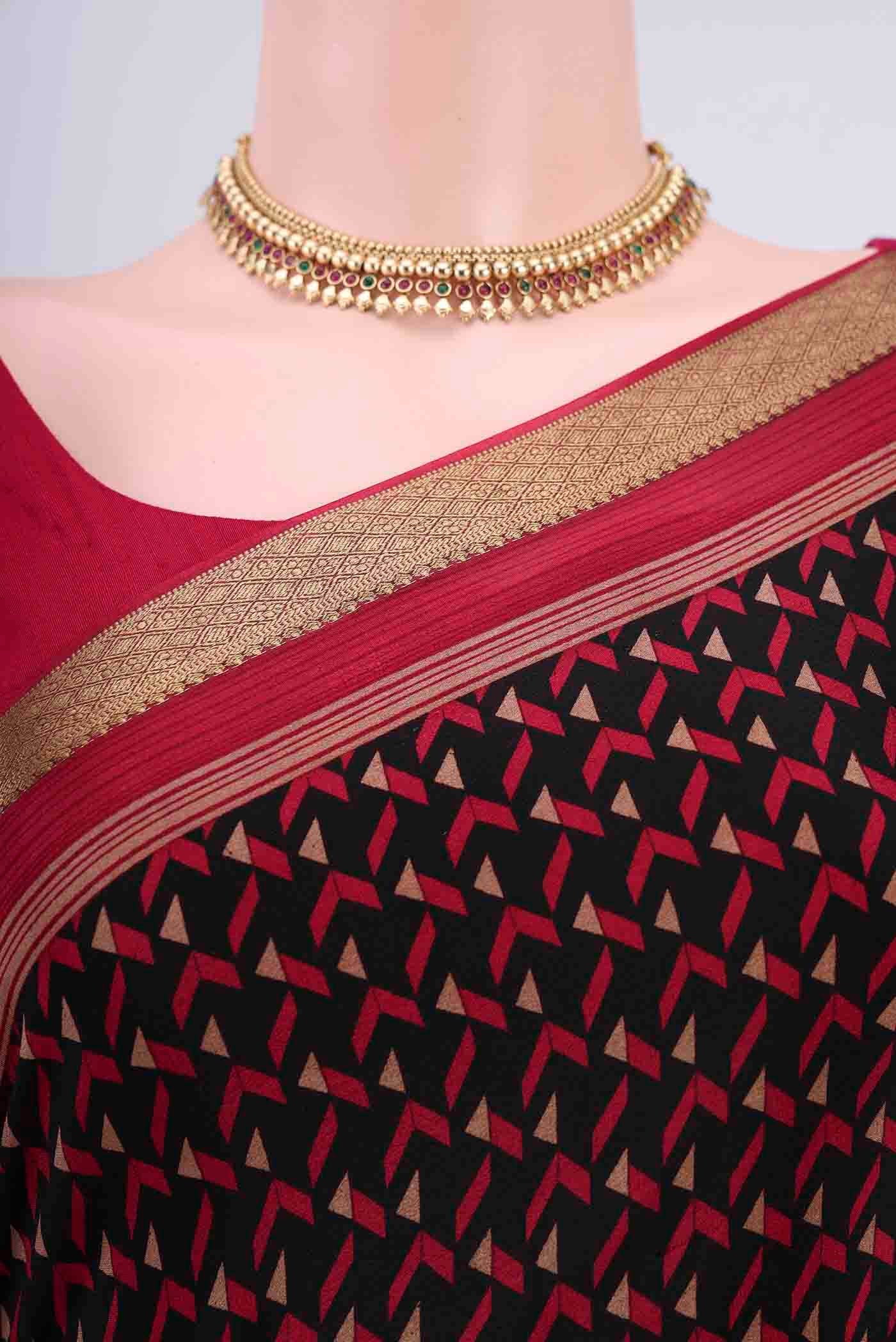 Border image of Black Mysore Crepe Saree with Floral Print on the body and Printed Border