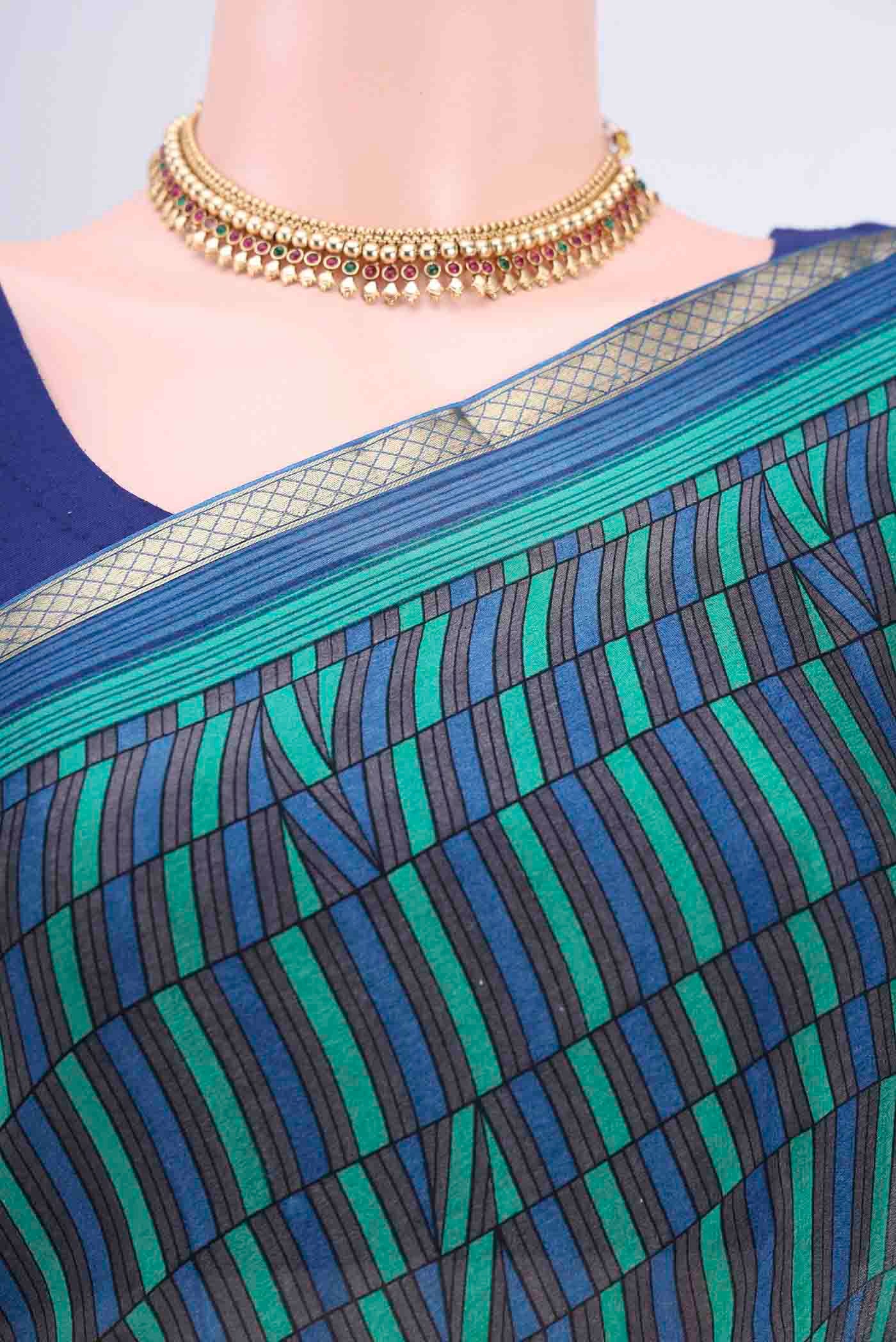 Border image of Multi Color Mysore Crepe Saree with Geometric Print on the body and Zari Border