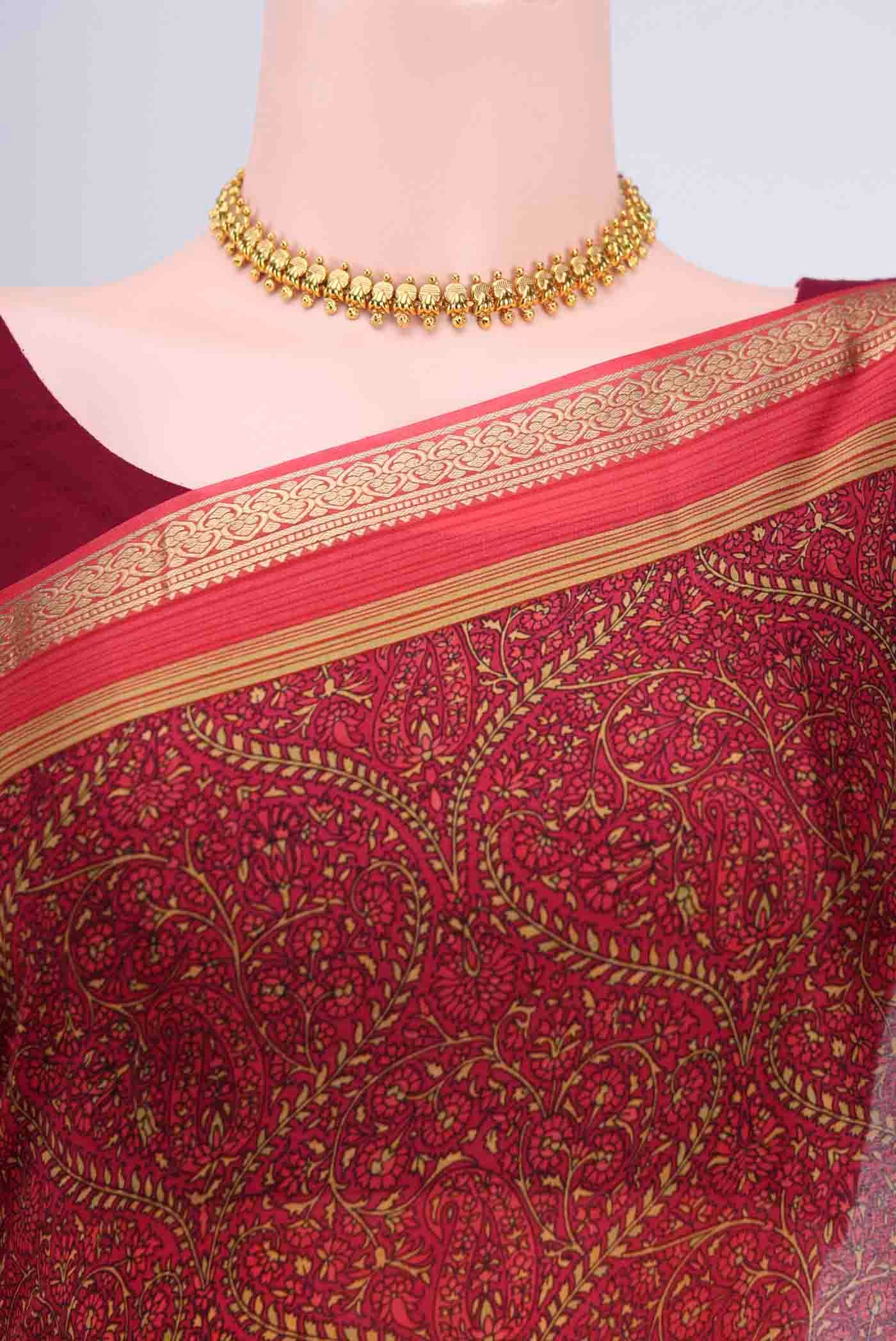 Border image of Magenta Mysore Crepe Saree with Floral Print on the body and Zari Border