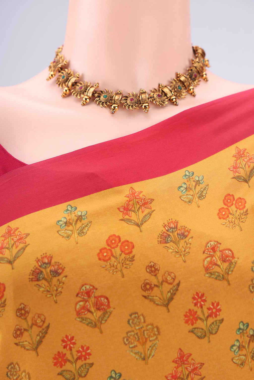 Border image of Mustard Printed Silk Saree with Floral Print on the body and Printed Border. 