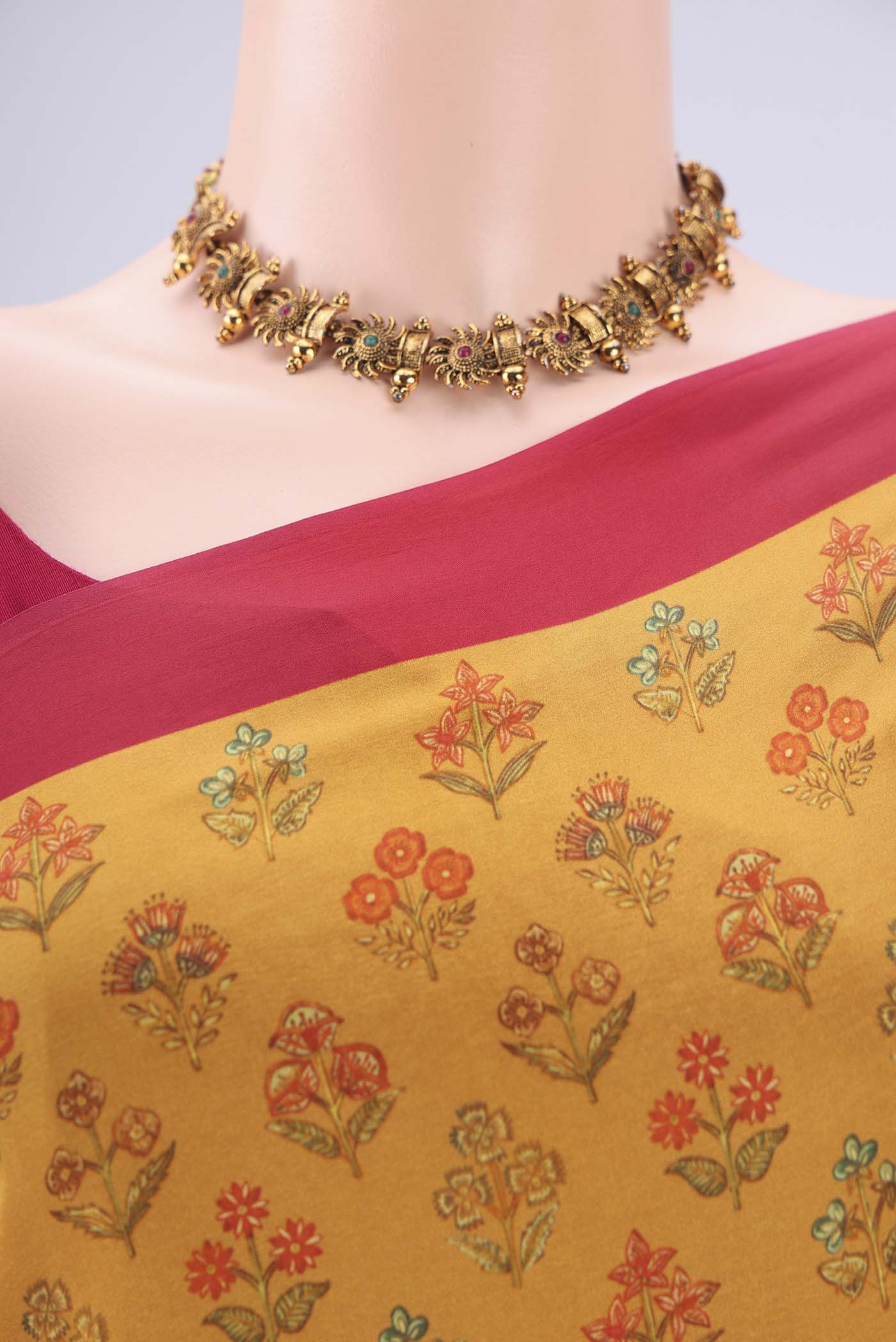 Border image of Mustard Printed Silk Saree with Floral Print on the body and Printed Border. 