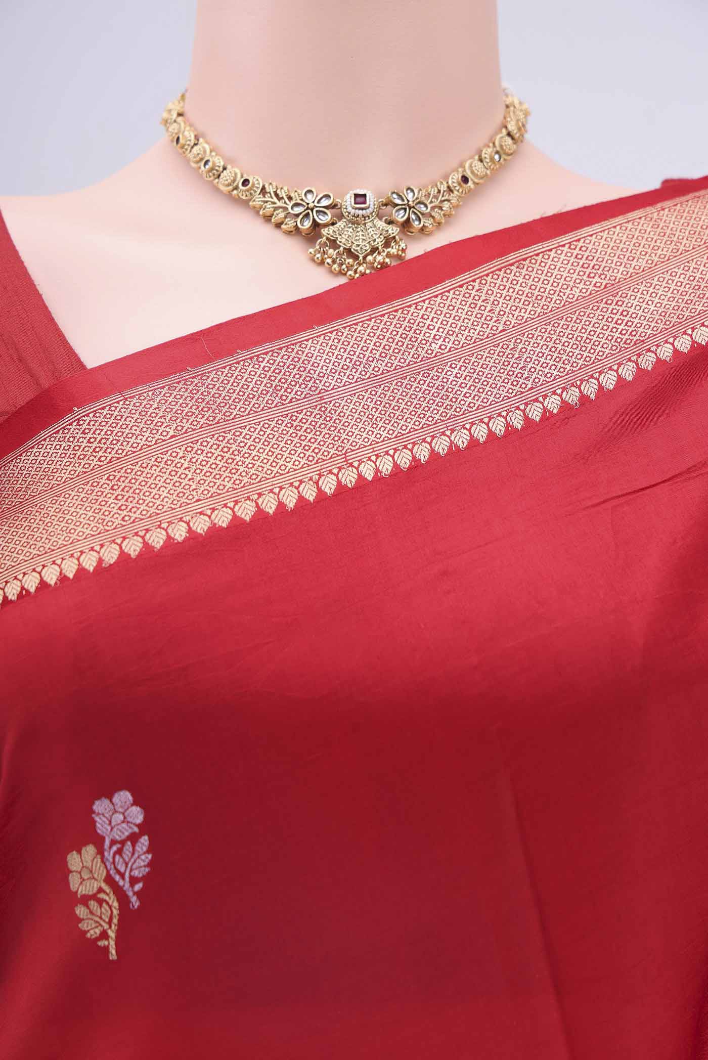 Border image of Red Banarasi Katan Silk Saree with Zari Butta on the body and Zari Border