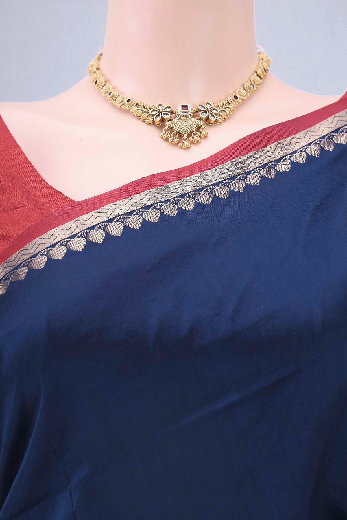 Border image of Navy Blue Banarasi Katan Silk Saree with Plain Body and Zari Border