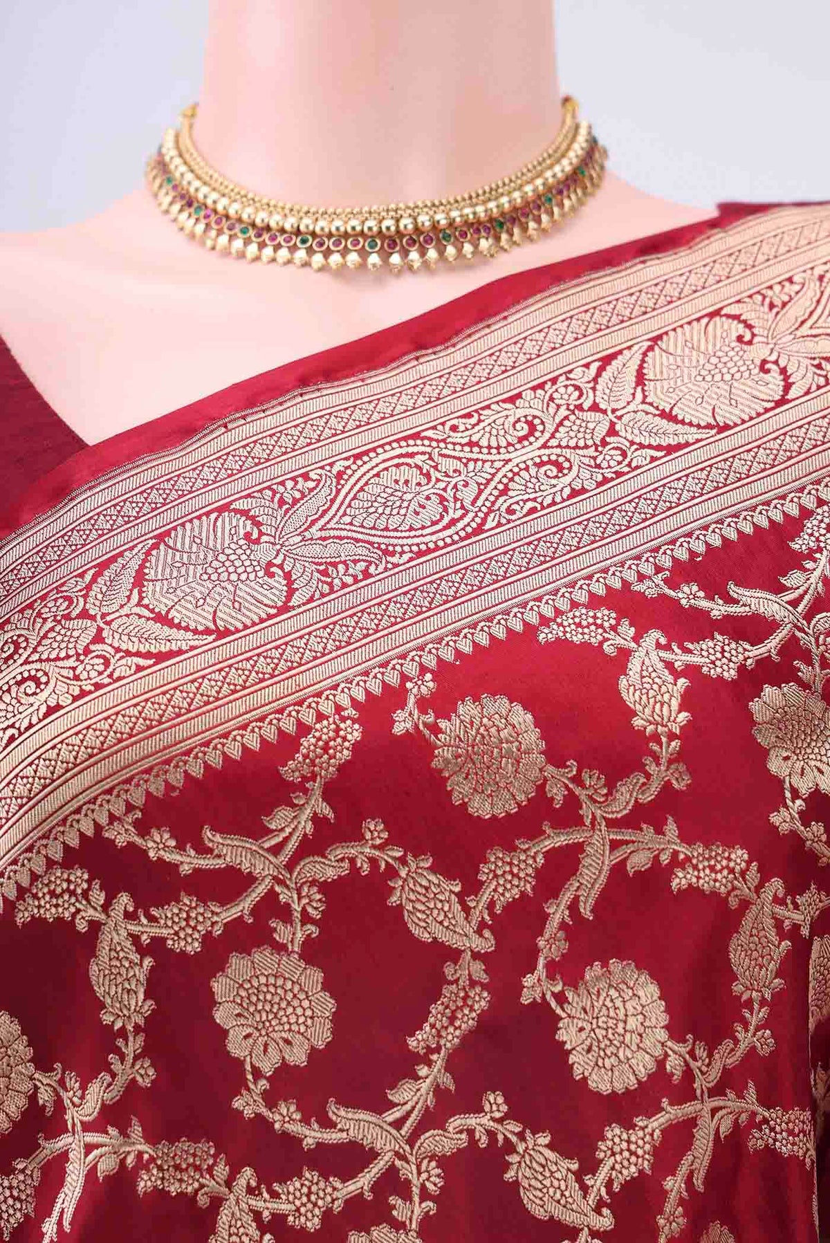 Border image of Maroon Banarasi Silk Saree with Zari Brocade on the body and Zari Border