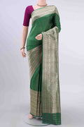 Green Dual Tone Banarasi Silk Saree with Checked design on the body and Zari Border displayed on a mannequin