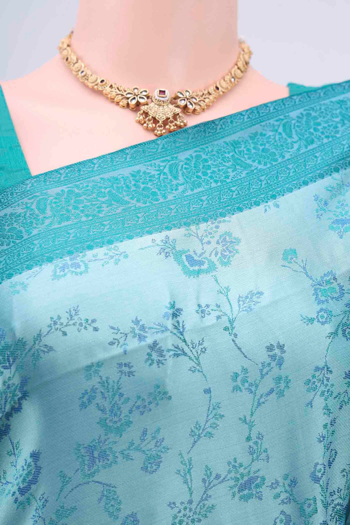 Border image of Sky Blue Soft Silk Saree with Jacquard design on the body and Thread Border