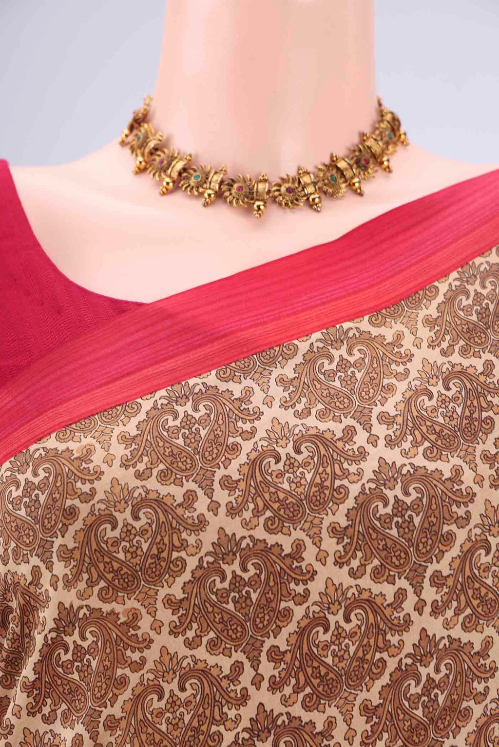 Border image of Beige Printed Silk Saree with Floral Print on the body and Printed Border. 