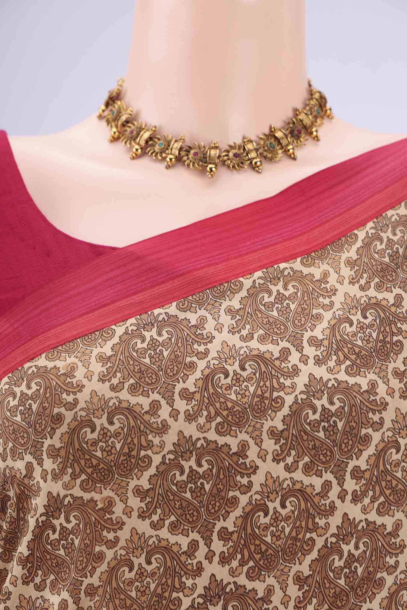 Border image of Beige Printed Silk Saree with Floral Print on the body and Printed Border. 
