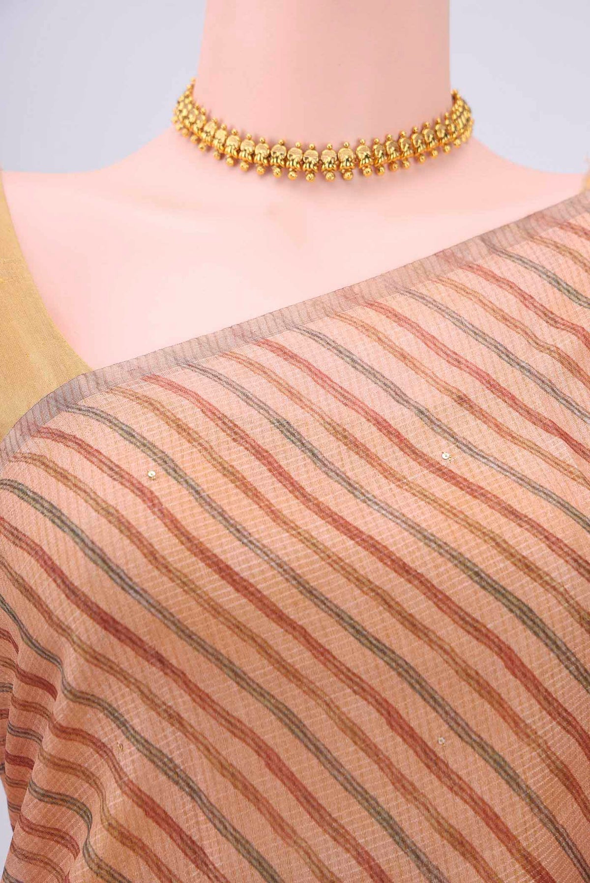 Border image of Peach Tussar Silk Saree with Printed design on the body and Printed Border